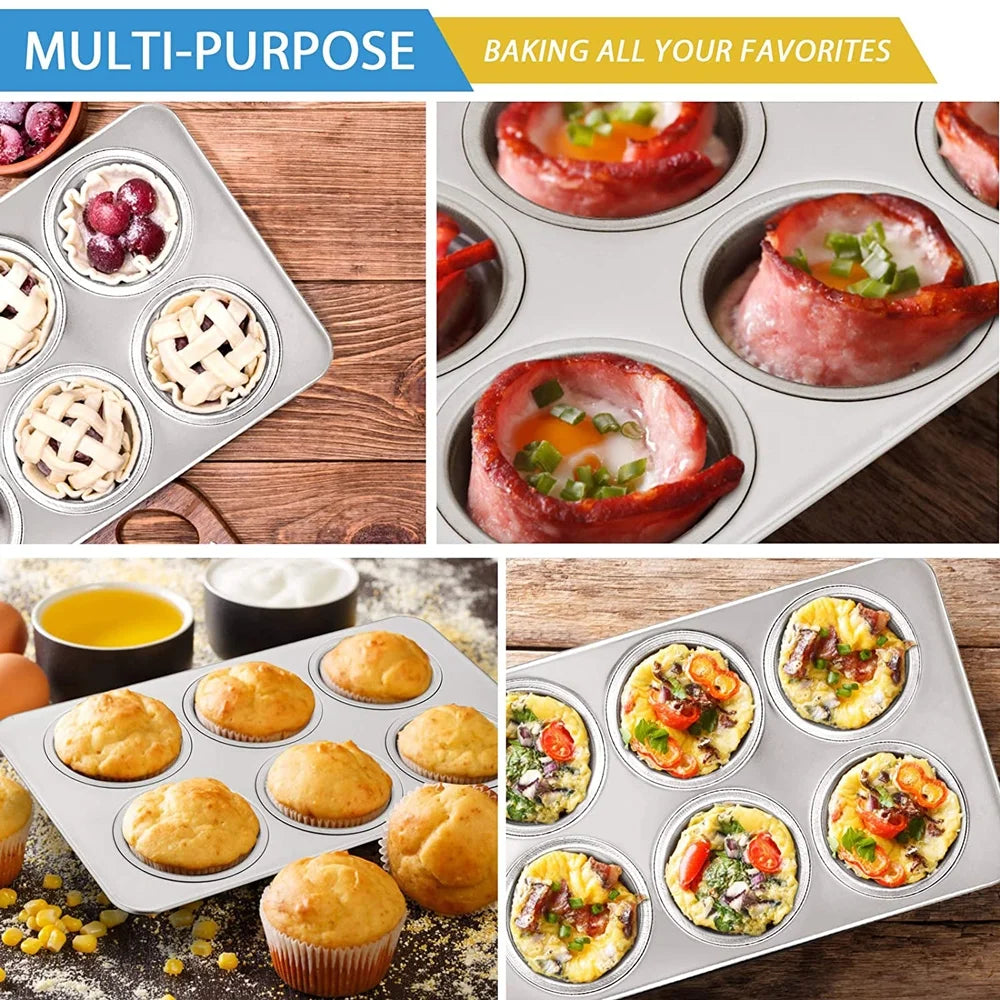 VeSteel Stainless Steel Muffin Pan Set of 2, Metal Cupcake Pan Tray for Baking, Non-Toxic, Dishwasher Safe - 6-Cup