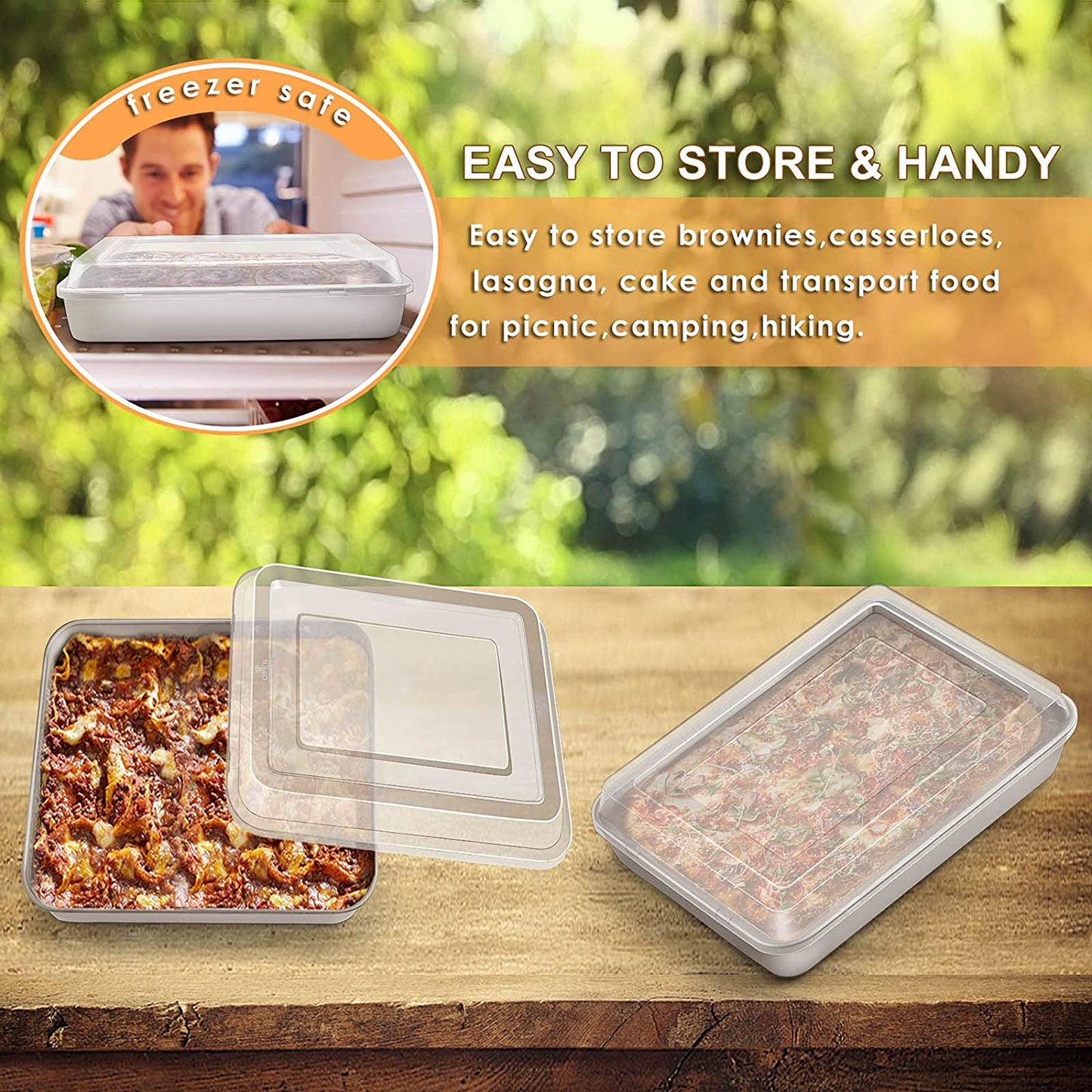 Toaster Oven Baking Pan with Lid, Vesteel 10.4”x 8”x 2” Stainless Steel Rectangle Sheet Cake Pans with Covers, Small Bakeware for Cakes Brownies Casseroles, Non-toxic & Dishwasher Safe