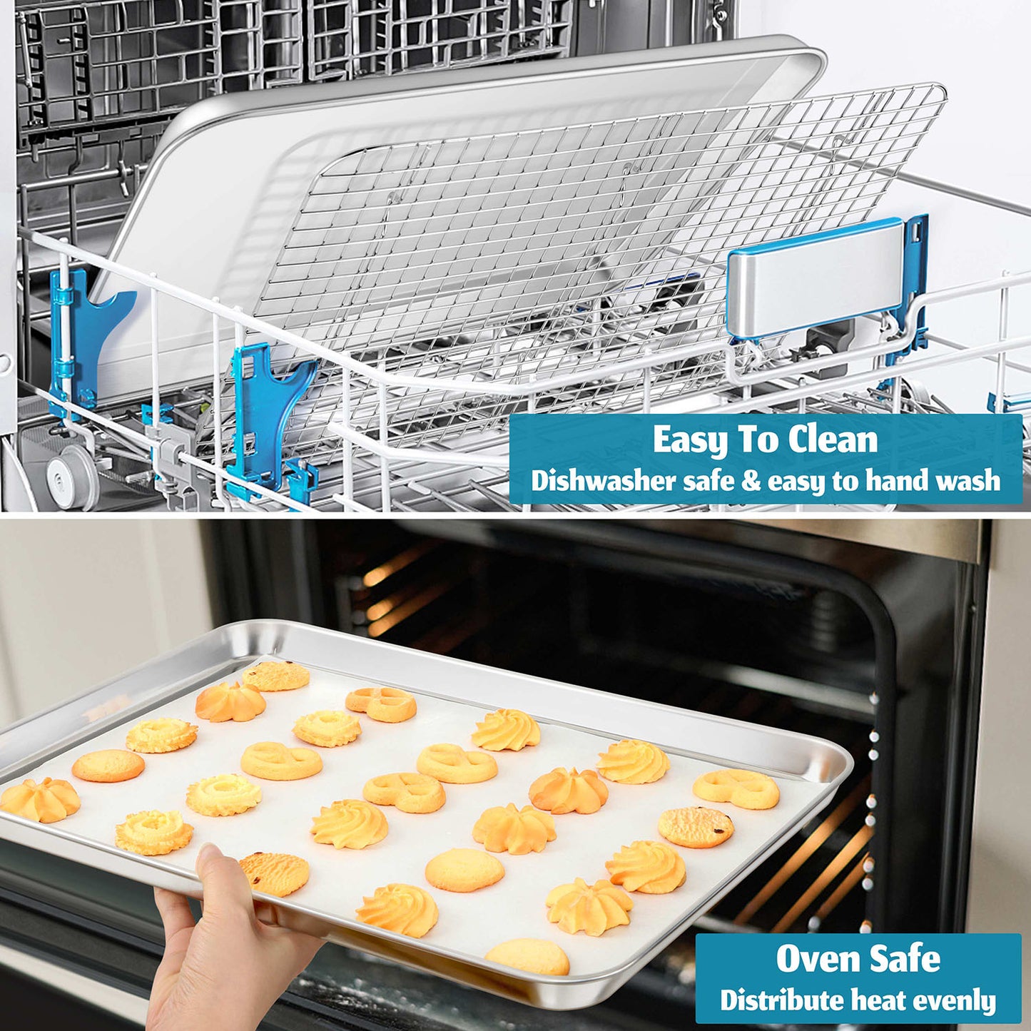Vesteel Baking Sheet and Rack Set, Stainless Steel Extra Large Rectangle Baking Cookie Sheet Oven Tray and Cooling Grid Rack - 17.7" x 13" x 1"