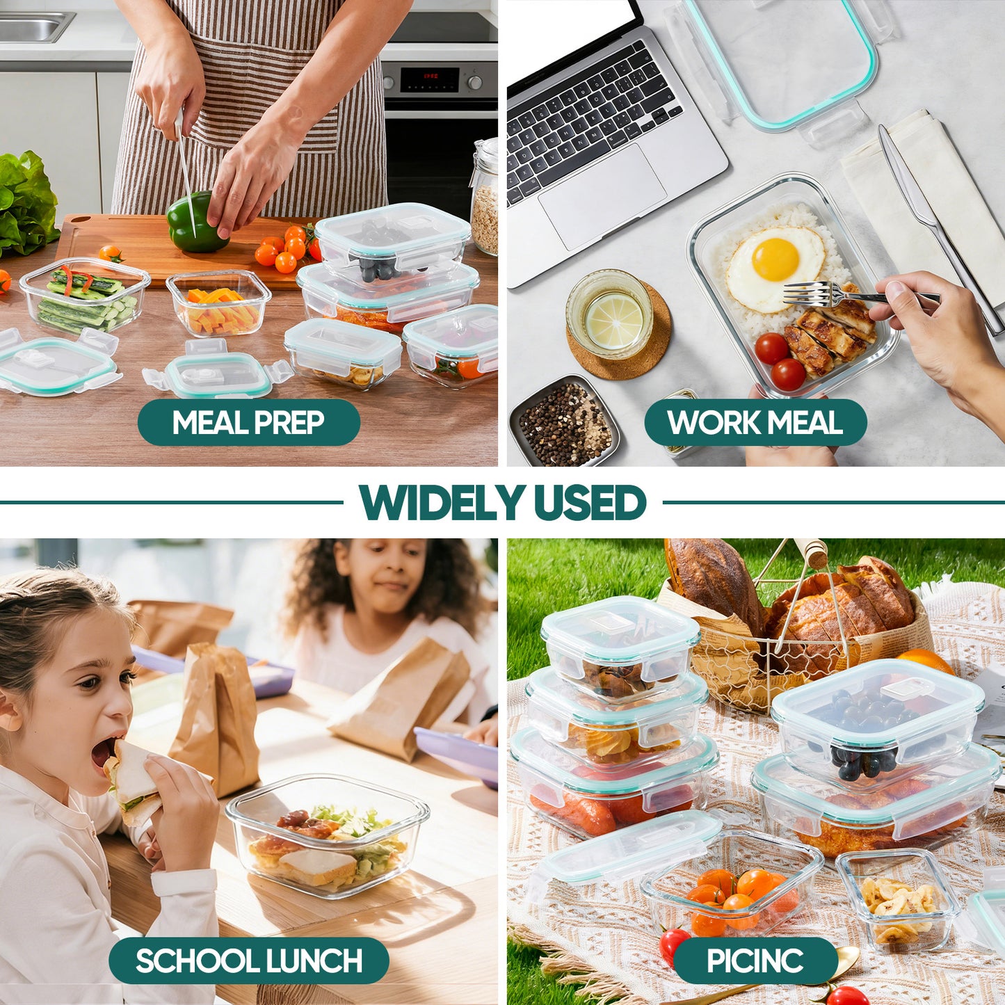 Vesteel 7 Pack Glass Food Storage Containers Set with Airtight Lid, Glass Meal Prep Containers with Vented Lid for Kitchen, BPA-Free Bento Lunch Box , Microwave, Freezer & Dishwasher Safe
