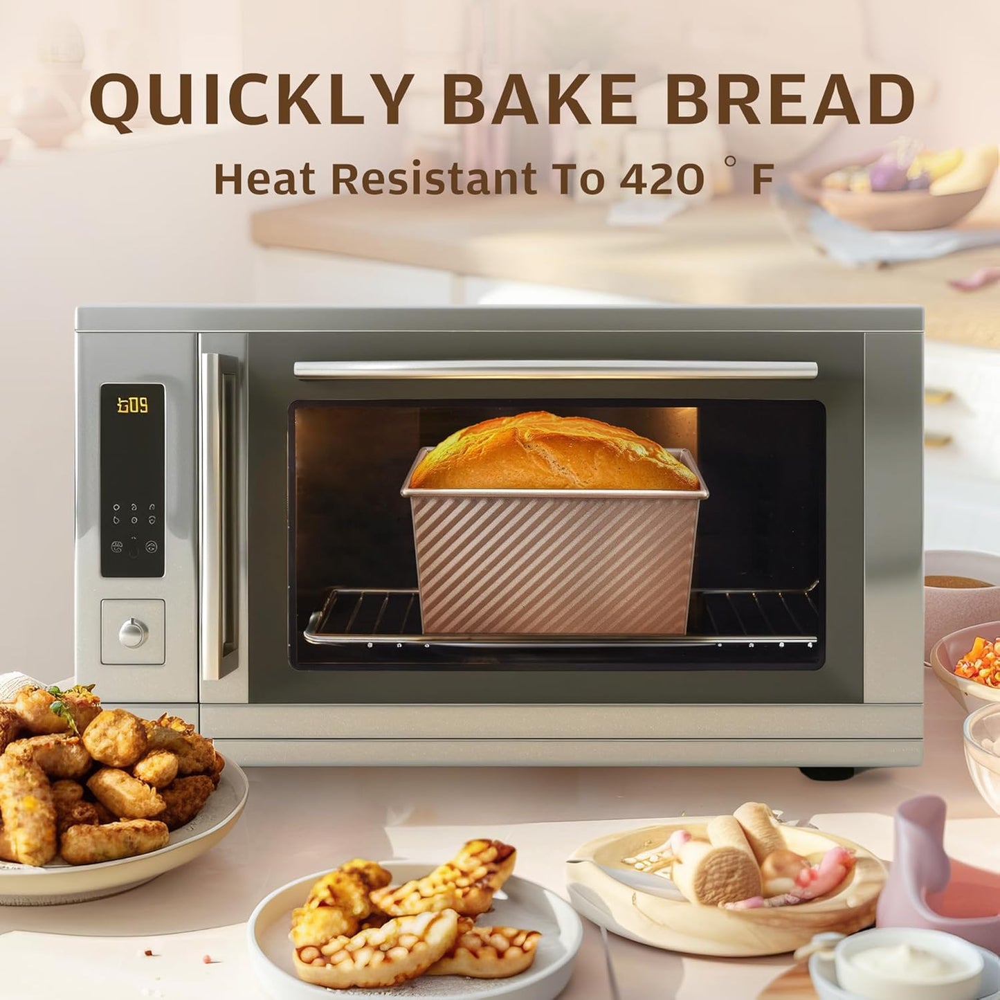 Vesteel Pullman Loaf Pan with Lid, 1 Pound Dough Capacity Rectangular Bread Pan for Homemade Bread, Non-Stick Long Bread Pan with Dough Scraper & Silicone Brush, Rose Gold