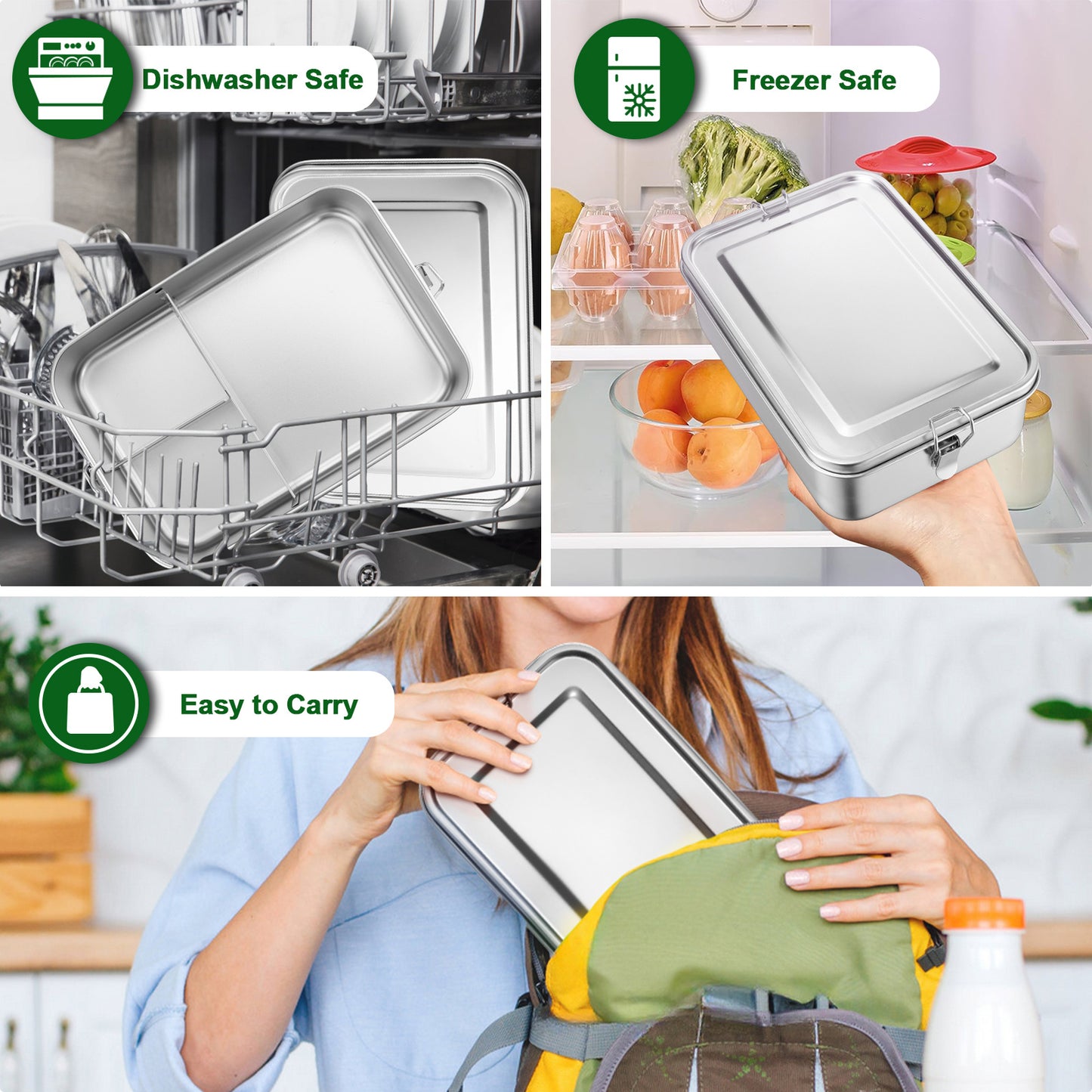 Vesteel Large Capacity Bento Box, 81oz Lunch Box Metal Food Storage Container with Removable Dividers, Portable & Leak-Proof Meal Prep Container with 3 Compartment