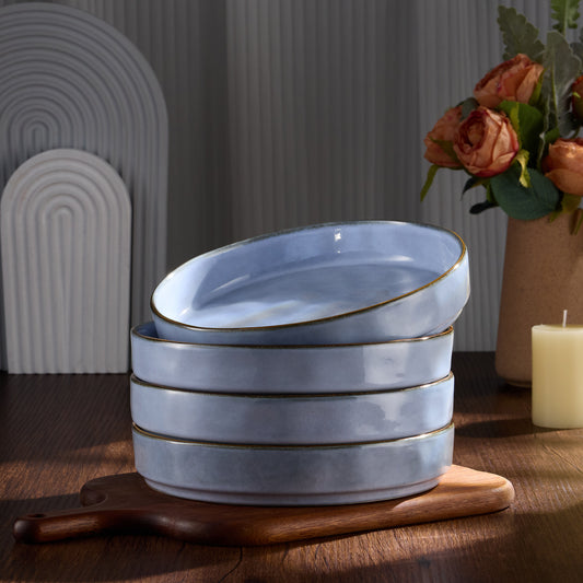 Vesteel Pasta Bowls Set of 4, 30oz Stoneware Salad Bowl, Large Dinner Bowls for Eating Serving Soup Noodle Pasta, Microwave & Dishwasher Safe, Uranus Blue