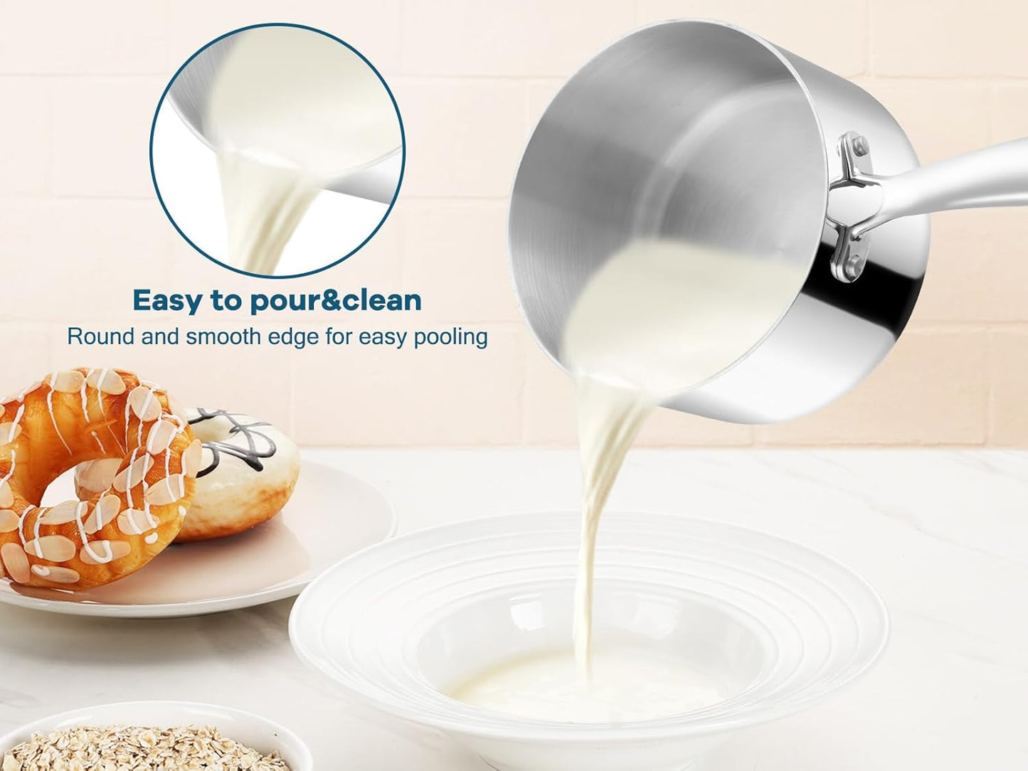 Vesteel 3 Quart Saucepan with Lid, Tri-Ply Stainless Steel Sauce Pan, 3qt Small Induction Cooking Pot with Ergonomic Handle, Small Pan for Making Sauce, Warming Milk, Boiling Eggs, Dishwasher Safe