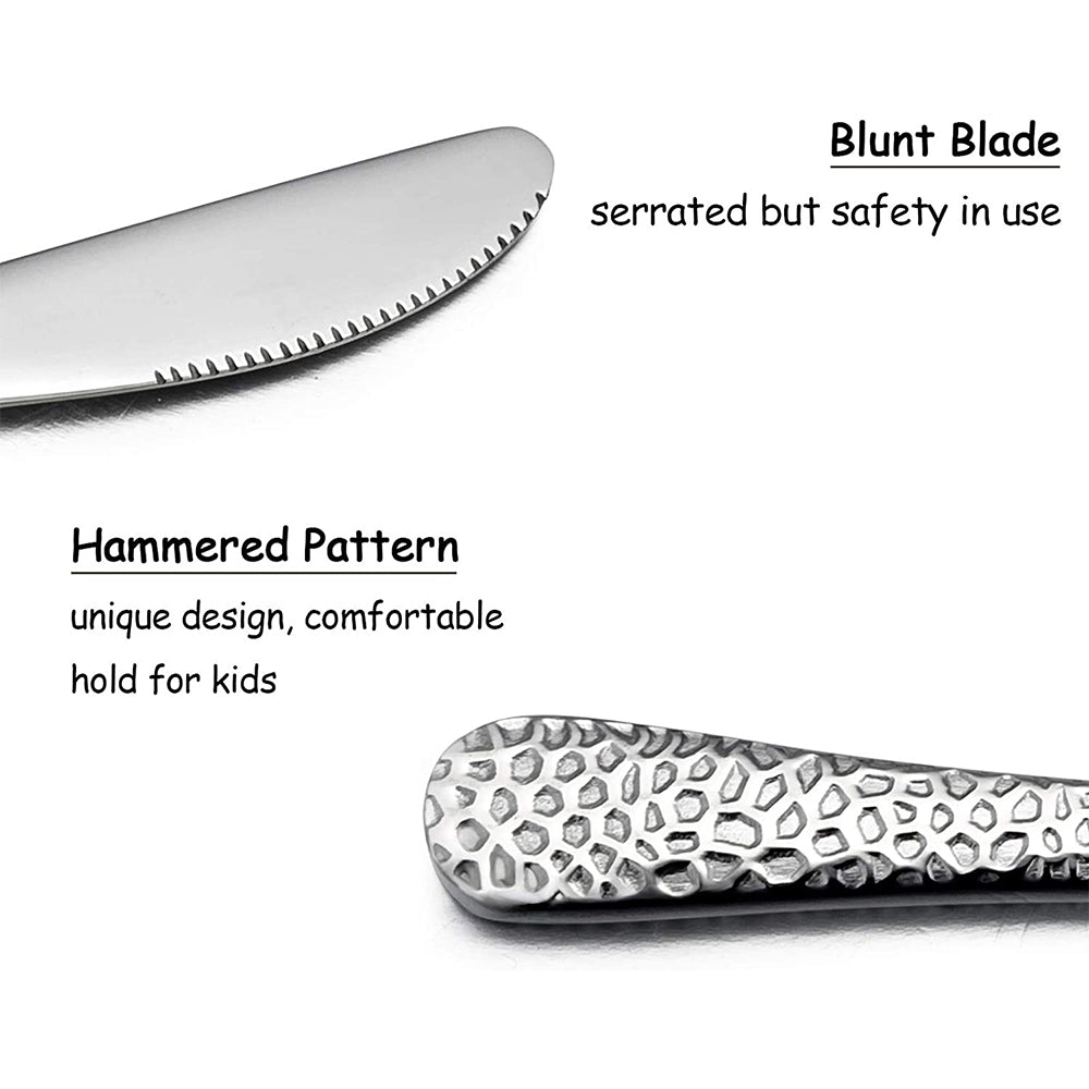 VeSteel 9-Piece Kids Hammered Silverware Set, Stainless Steel Preschooler Eating Flatware Utensils - Silver