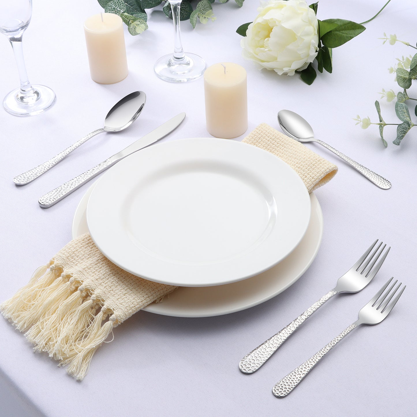 Vesteel 25 Piece Hammered Silverware Set with Serving Utensils, Stainless Steel Flatware Cutlery Set for 4, Heavy Duty Eating Utensils Tableware, Mirror Polished & Dishwasher Safe