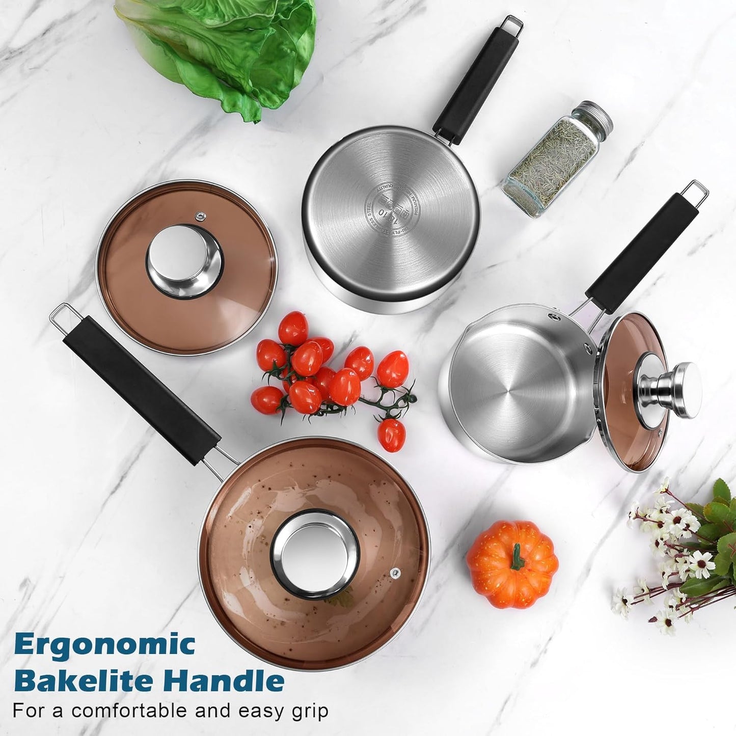 Vesteel 2QT Saucepan with Lid, 2 Quart Tri-Ply Stainless Steel Sauce Pan with Pour Spout, Multipurpose Induction Pot with Heat-Proof Handle for Gas Electric Stove Top Camping, Dishwasher Safe