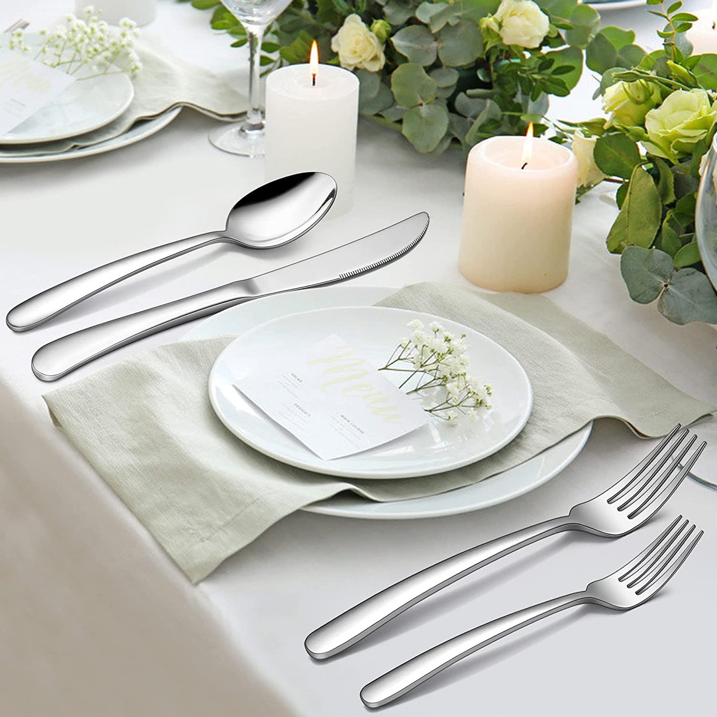 Vesteel 45 Piece Modern Silverware Set with Serving Utensils, Stainless Steel Flatware Cutlery Set for 8, Eating Utensils Tableware Include Forks Knives Spoons, Heavy Duty & Mirror Finished