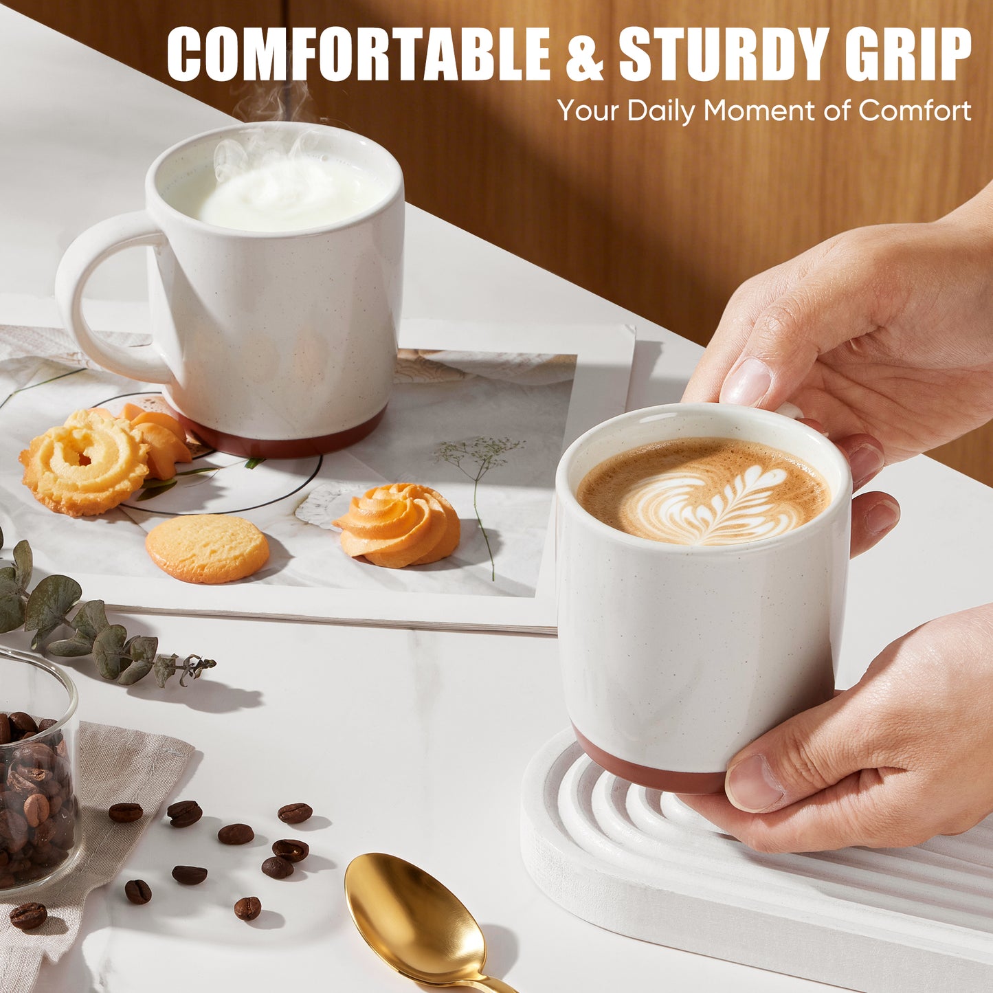 Vesteel Coffee Mugs Set of 4, 12oz Ceramic Coffee Cup with Handle, Modern Stoneware Mugs for Latte, Cappuccino, Cocoa, Dishwasher & Microwave Safe, Speckled White