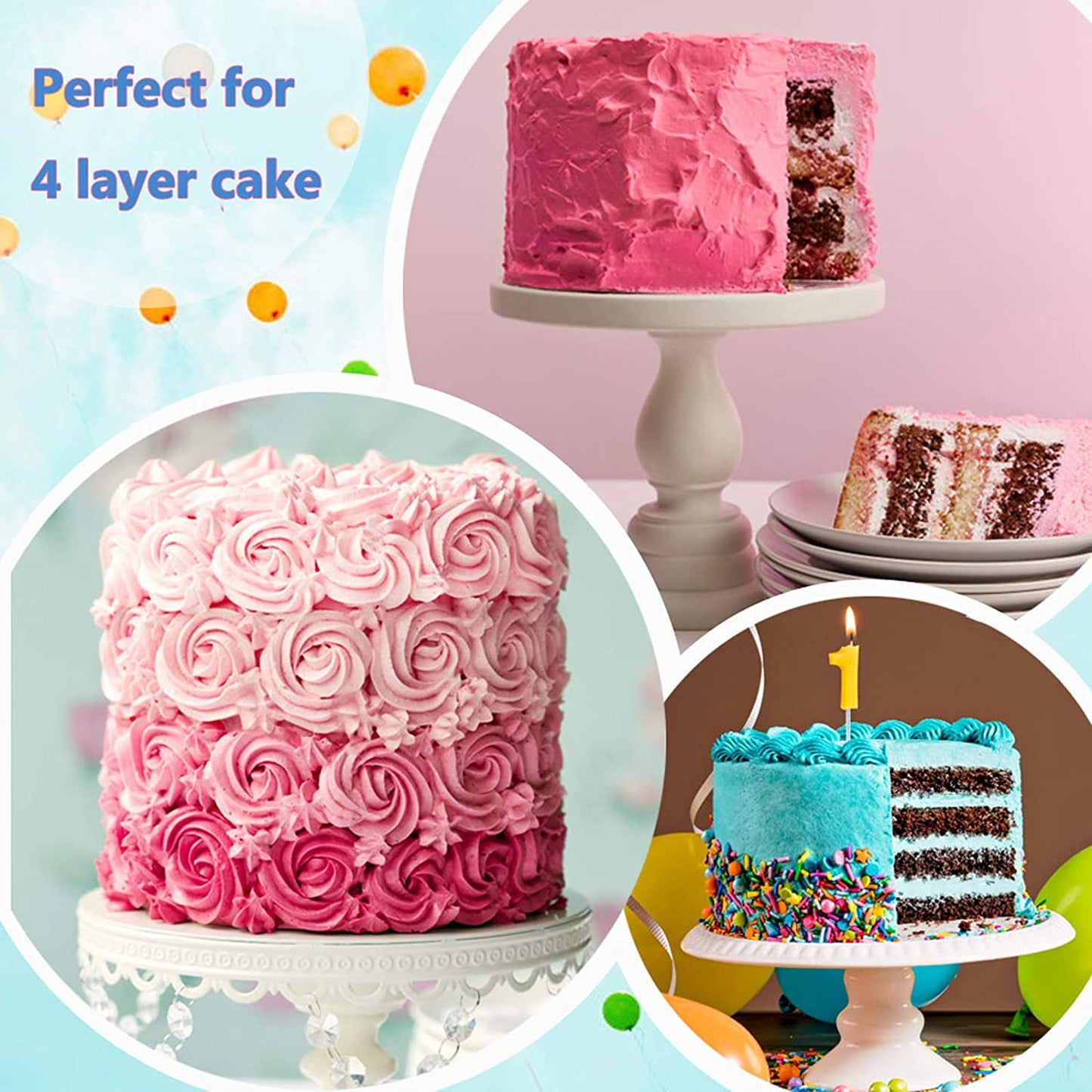 Vesteel 8 inch Cake Pan Set of 4, Stainless Steel Round Layer Cake Baking Pans, Non-Toxic & Healthy, Mirror Finish & Dishwasher Safe