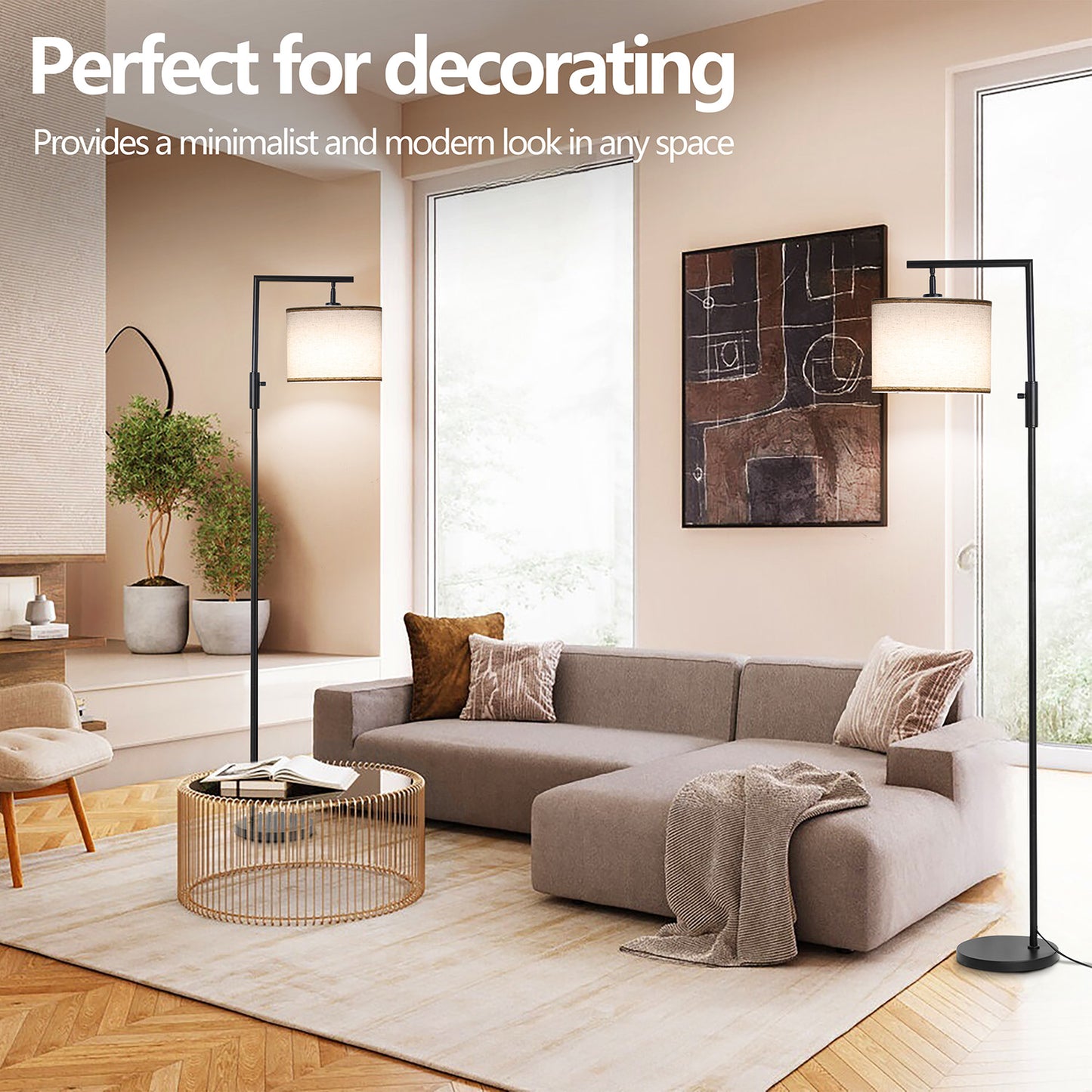 Vesteel Floor Lamp for Living Room, Modern Standing Lamp with 3 Color temperature Bulb & Linen Lampshade, Adjustable Lamp Head for Study Room Bedroom Office