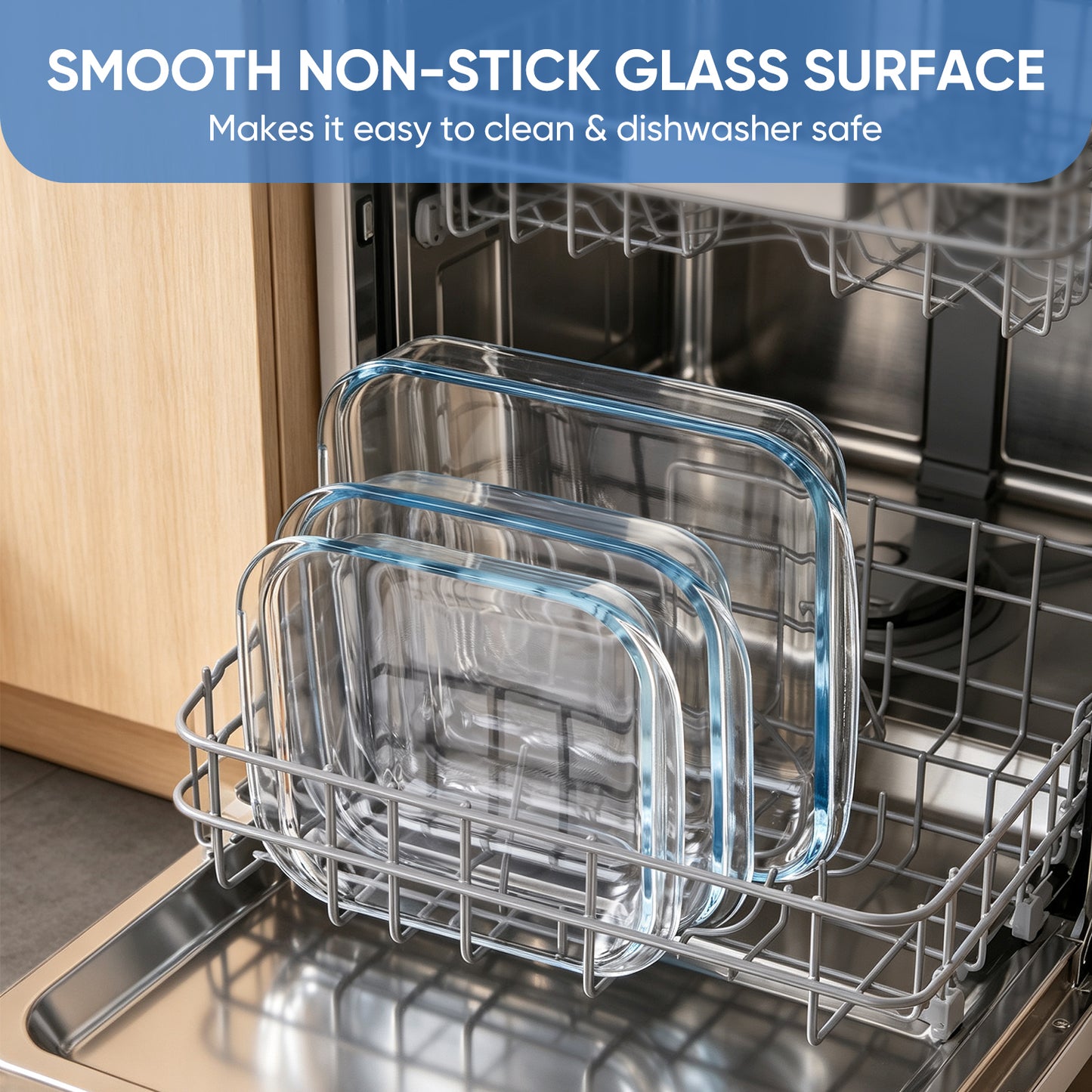 Vesteel 3-Piece Glass Baking Dish Set, Square Baking Tray with Handles, Non-Stick Glass Bakeware Set Kitchen Casserole Dishes for Prepping and Baking, Heat-Resistant & Oven Freezer Dishwasher Safe