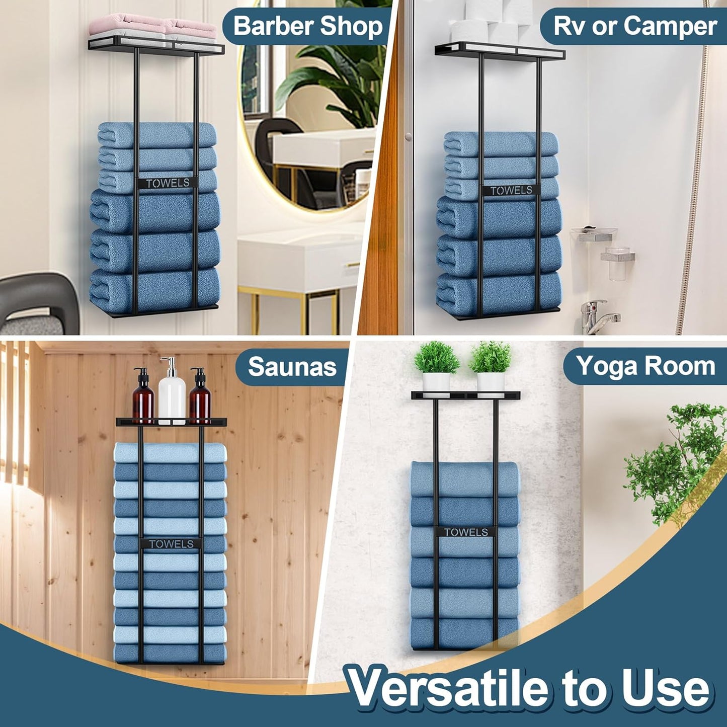 Vesteel Towel Racks for Bathroom, Wall Mounted Metal Black Towel Holder, 30 Inch Bath Rack Storage Organizer for Rolled Towels, Vertical Rack with Shelf Hold Up 6 Large Bath Towel for Small Bathroom