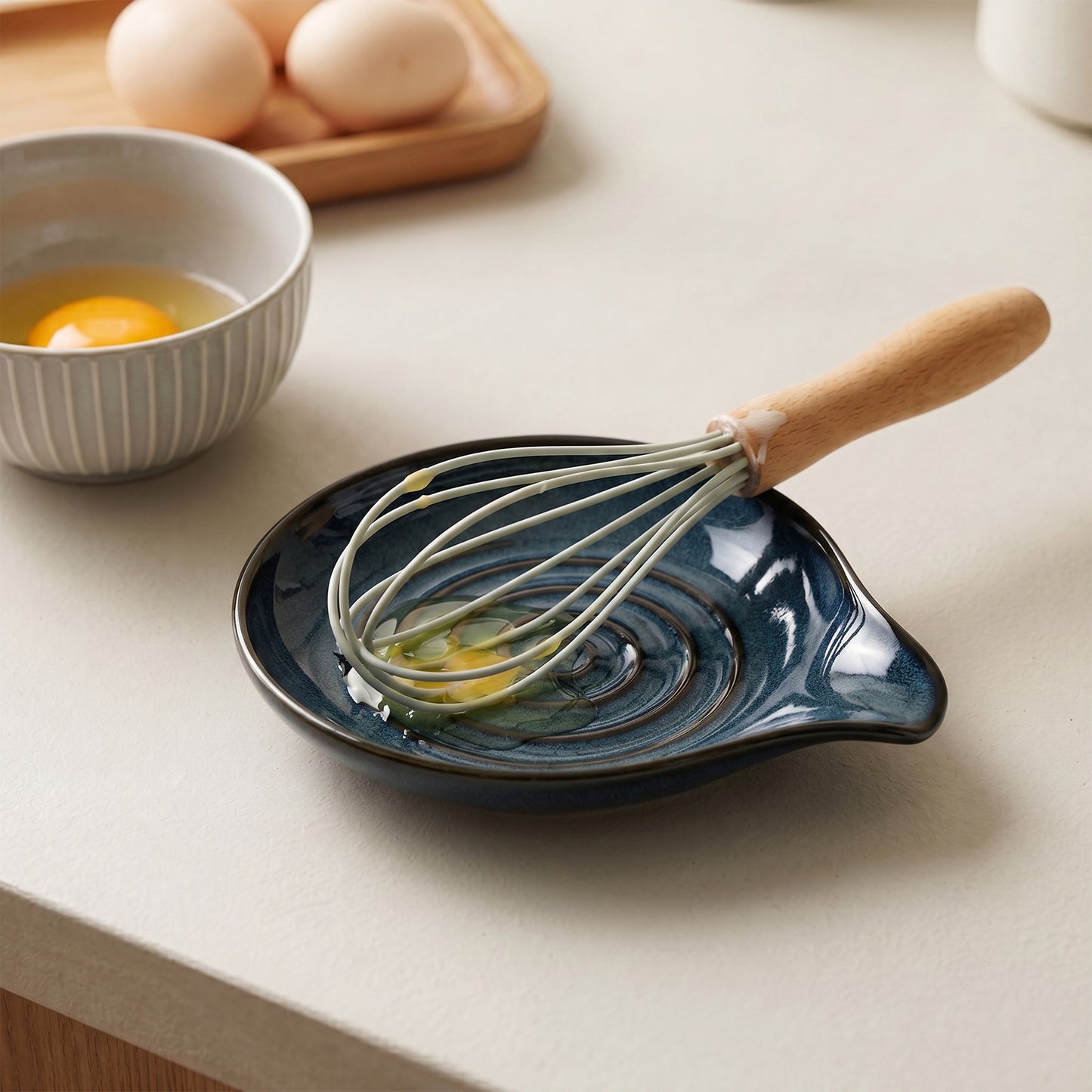 Onader 2-Piece Spoon Rest, 5" Ceramic Spoon Holder for Kitchen Utensils Soup Ladle Slotted Turner Spatula, Cooking Utensil Rest for Kitchen Countertop, Starry Blue