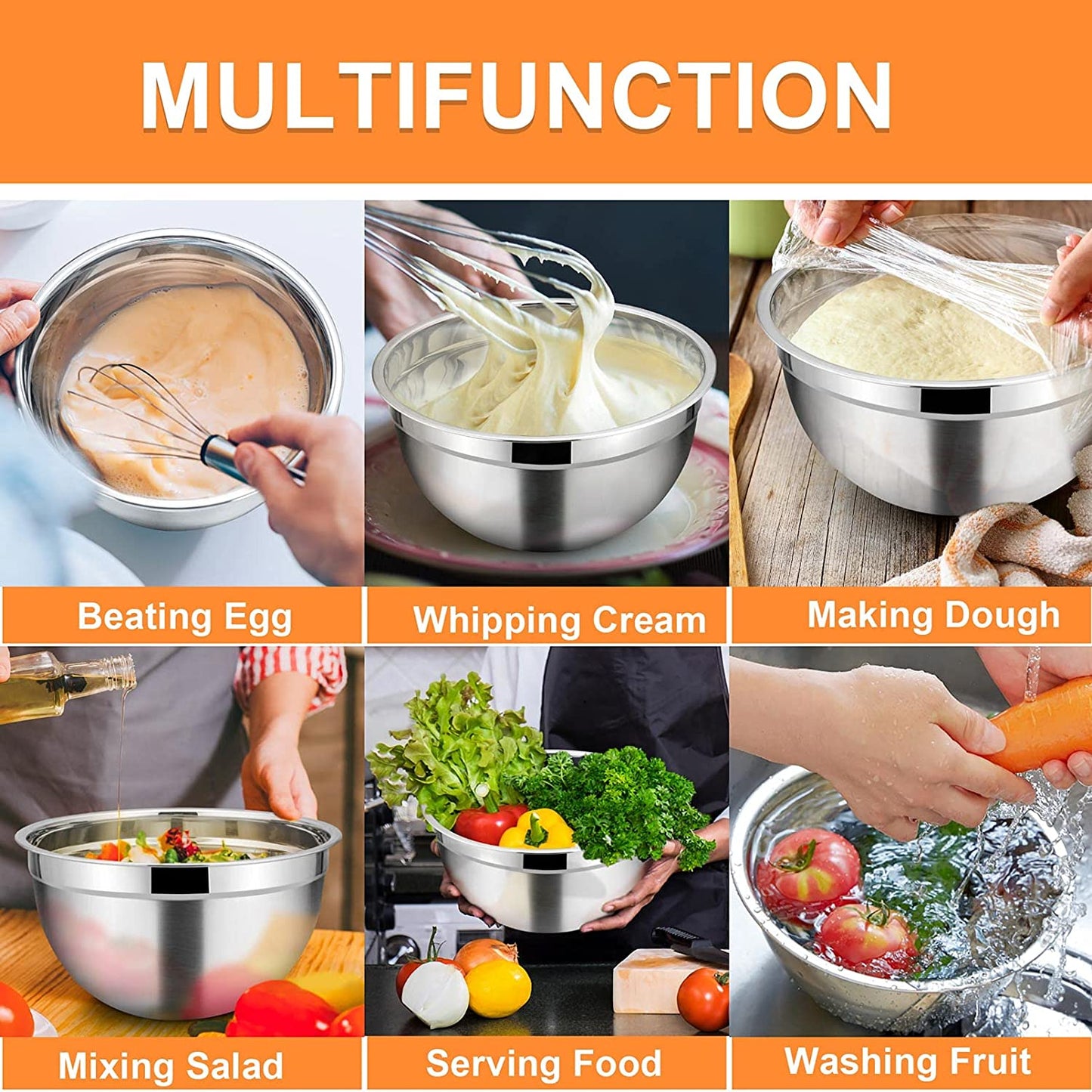 Vesteel 7 Pcs Stainless Steel Mixing Bowls, Metal Nesting Salad Bowls with Lids, 4.5/3.5/3/2.5/1.5/1.2/0.7 QT - Multi-Color