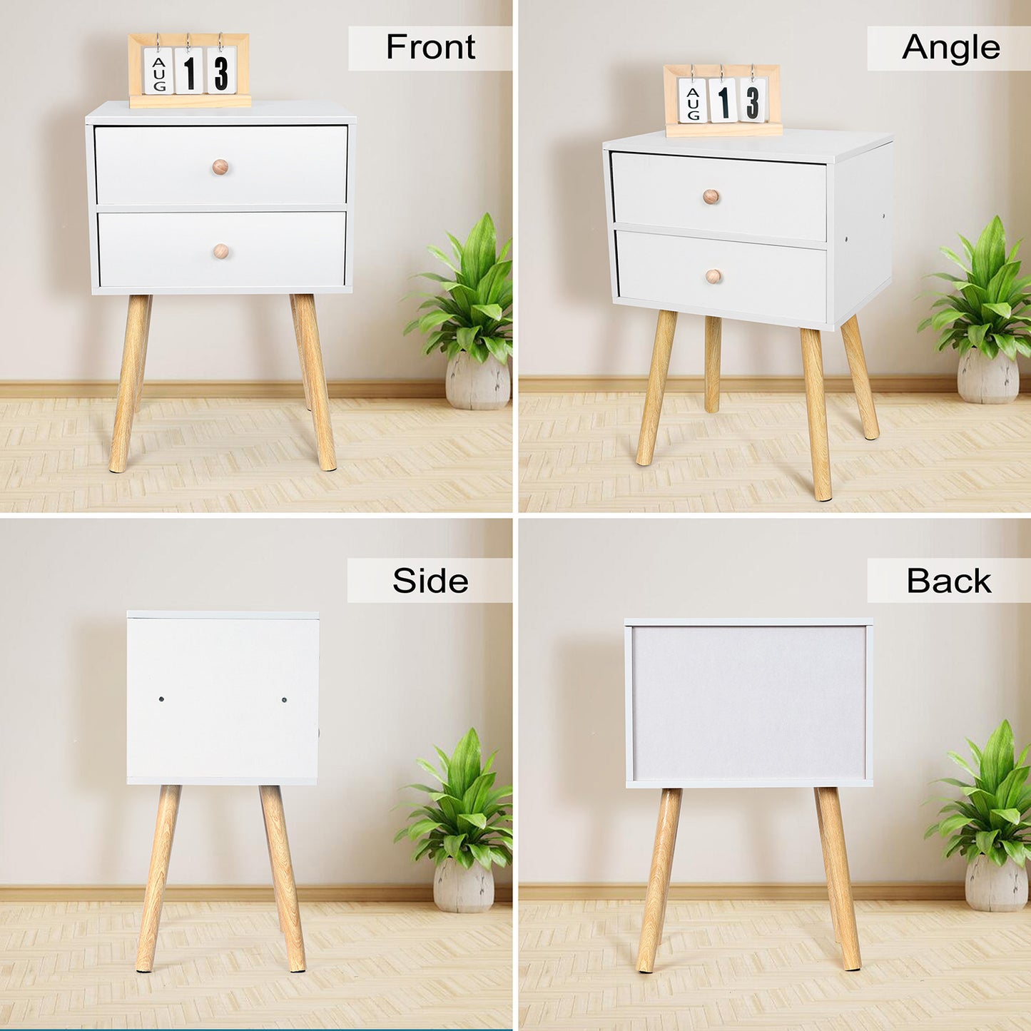 Vesteel 2 Drawer Nightstand, Modern End Table with 2 Drawers, White Bedside Furniture Dresser for Bedroom, Living Room