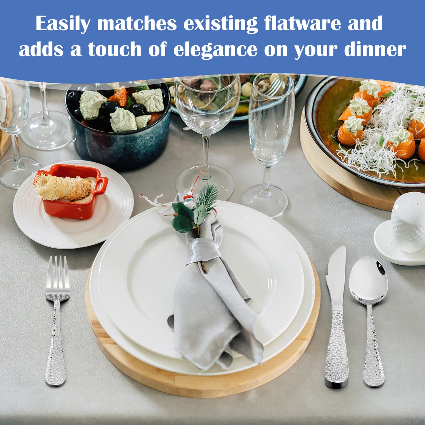 Vesteel 12-Piece Dinner Knives Set, 8.9 inch Stainless Steel Hammered Table Cutlery Knife Set, Mirror Finish & Dishwasher Safe