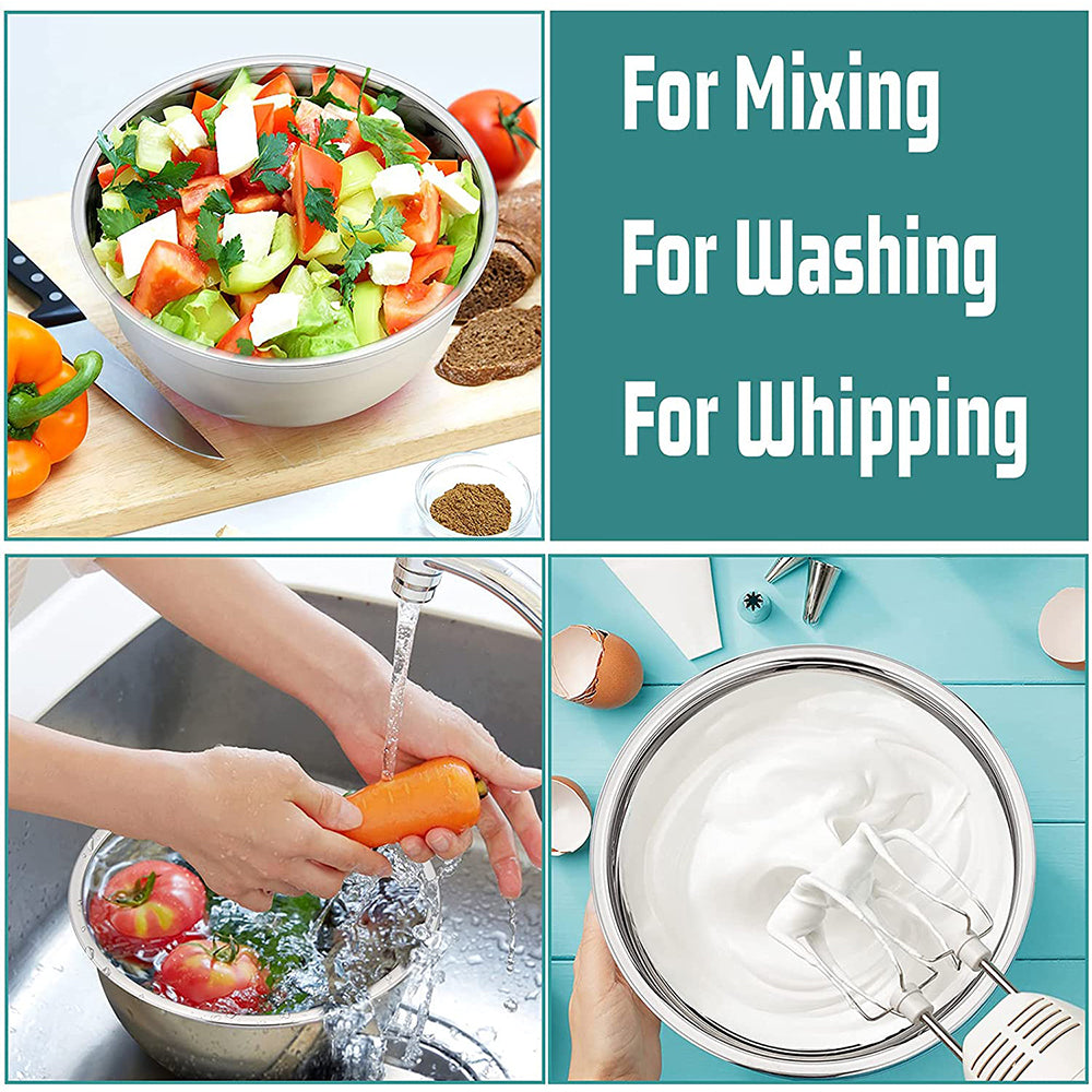 VeSteel Mixing Bowls With Lids, Set of 6, Stainless Steel Nesting Mixing Bowls & Fitting Lids & Non-Slip Silicone Bottom, Ideal for Mixing, Storing, Food Preparation,6 Sizes 0.7/1/1.5/2/2.6/4.6 Qt