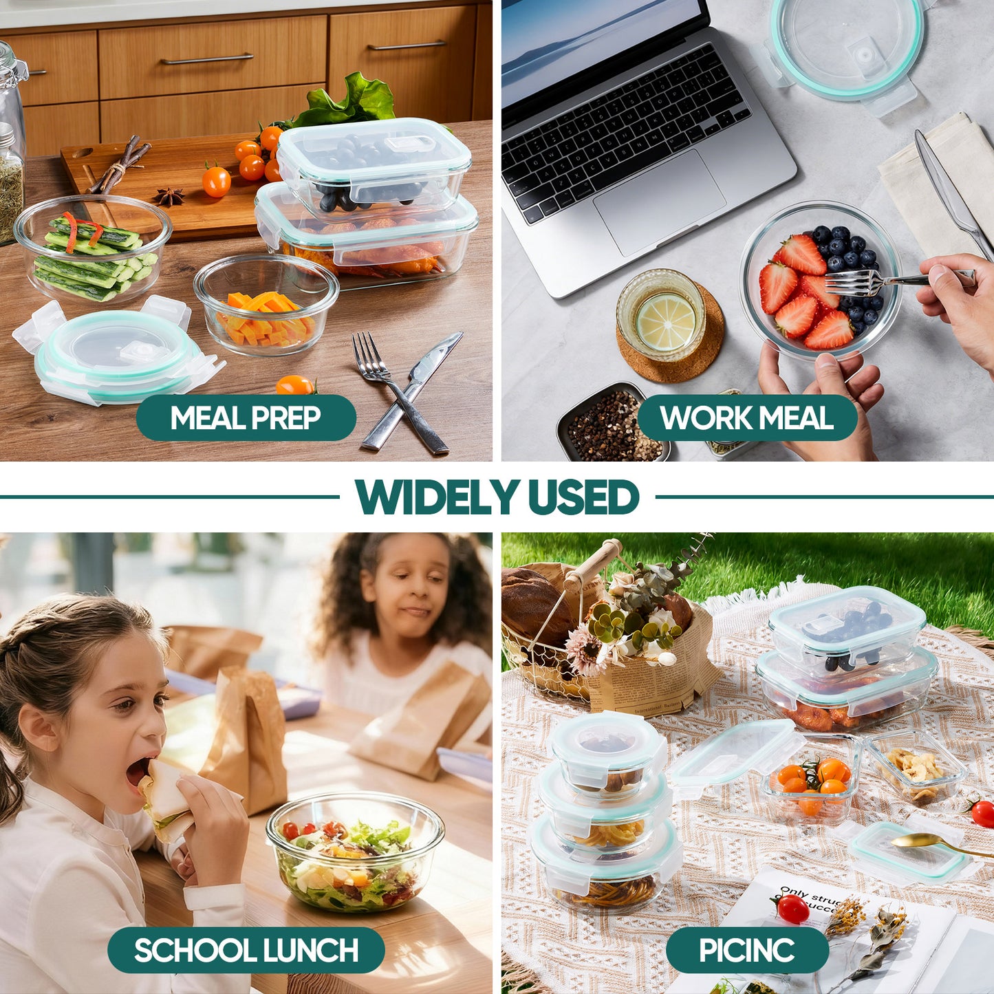 Vesteel 7 Pack Glass Food Storage Containers Set with Airtight Lid, Glass Meal Prep Containers with Vented Lid for Kitchen, BPA-Free Bento Lunch Box , Microwave, Freezer & Dishwasher Safe