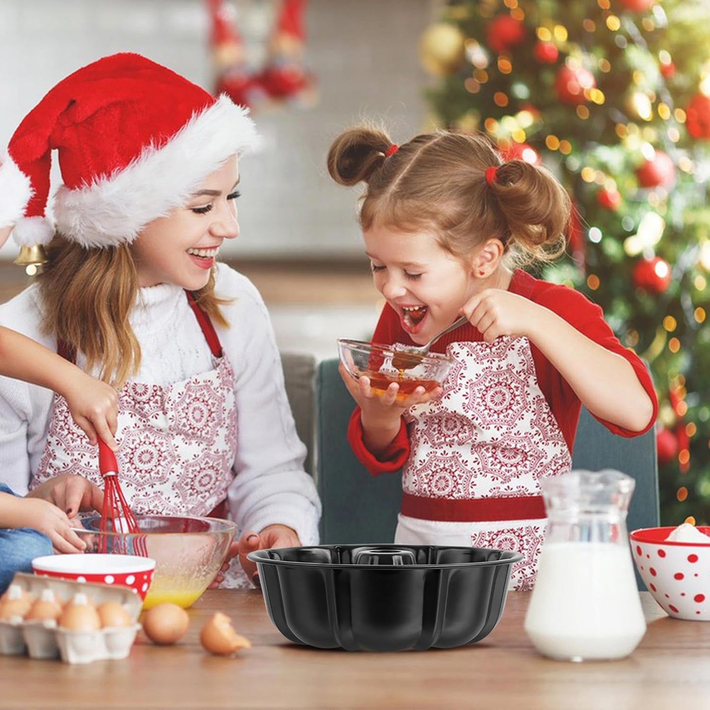 Vesteel 2 Pack Bundt Cake Pan Nonstick, 10 Inch Fluted Cake Pans for Baking, 10 Cups Heavy Duty Carbon Steel Tube Round Cake Mold for Jello, Brownie, Pumpkin Bread, Durable & Easy Release, Black