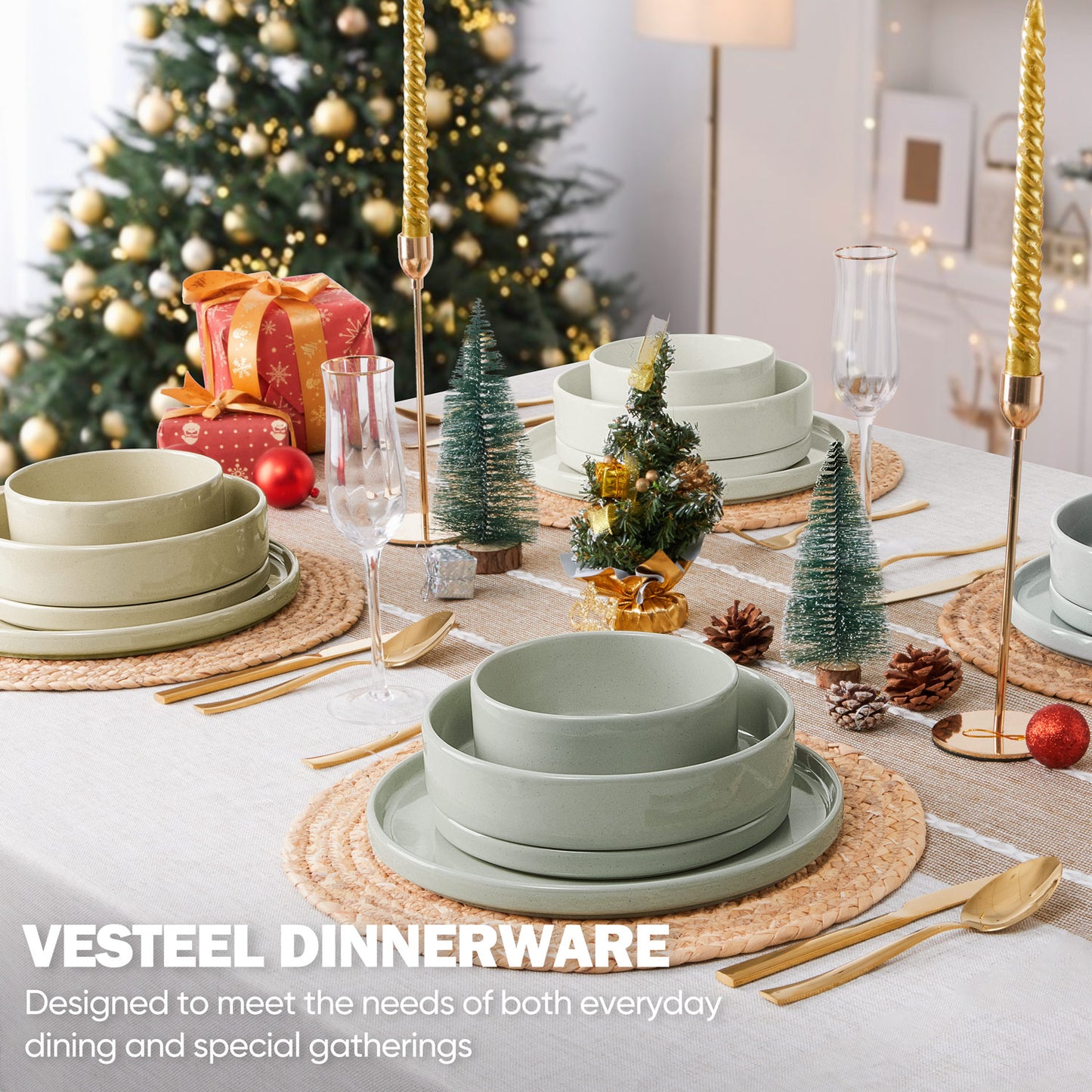 Vesteel 16 Pieces Dinnerware Sets, Premium Stoneware Dishes Set for 4, Speckled Plates and Bowls Set for Home Restaurant, Microwave and Dishwasher Safe - Multi-Color