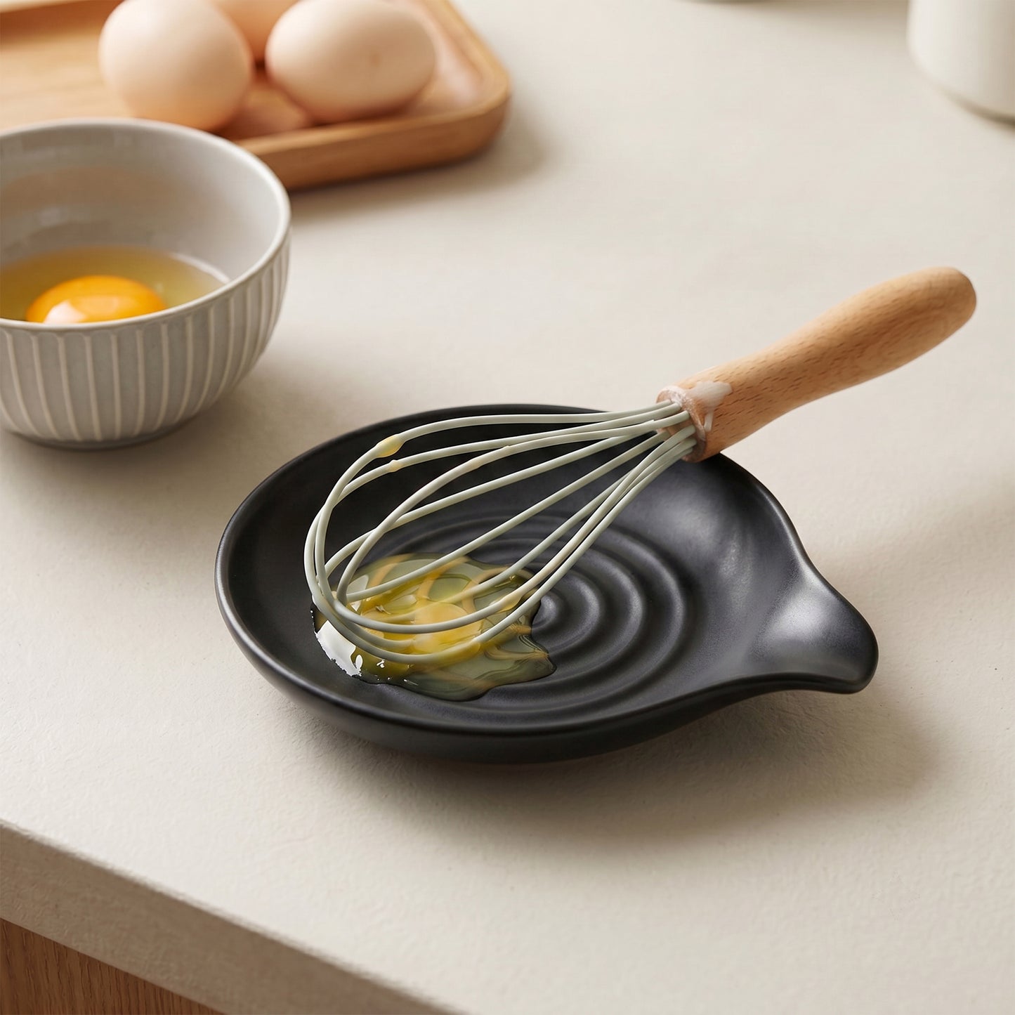 Onader 2-Piece Spoon Rest, 5" Ceramic Spoon Holder for Kitchen Utensils Soup Ladle Slotted Turner Spatula, Cooking Utensil Rest for Kitchen Countertop, Matte Black