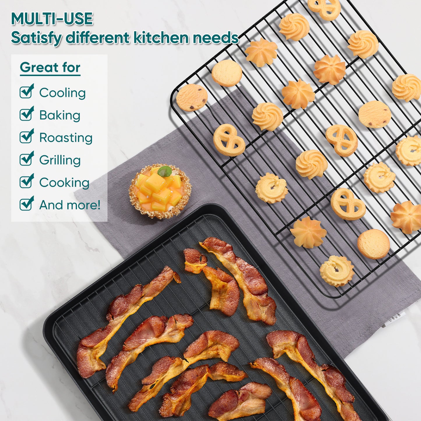 Vesteel 2-Pack Cooling Racks, Nonstick Stainless Steel Baking Racks for Baking, Roasting, Cooling, Grilling - 12” x 9”