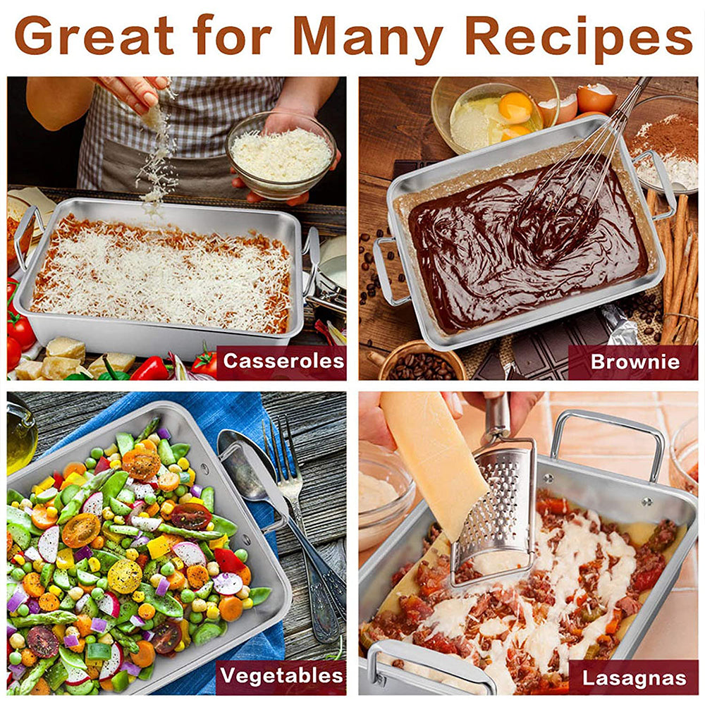 VeSteel Roasting Pan with Rack, Stainless Steel Turkey Roaster Include Deep Lasagna Pan & V-Shaped Rack & Roasting Rack, Heavy Duty & Dishwasher Safe - 17'' x 11.5'' x 5.5''