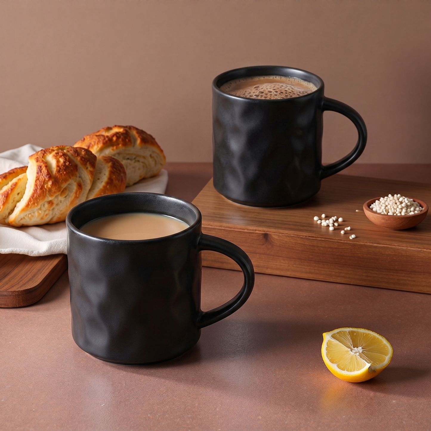 Onader 14OZ Coffee Mugs Set of 4, Stoneware Tea Cup Set with Handle, Premium Glaze Cups for Latte/Cocoa/Cappuccino, Dishwasher & Microwave Safe - Matte Black