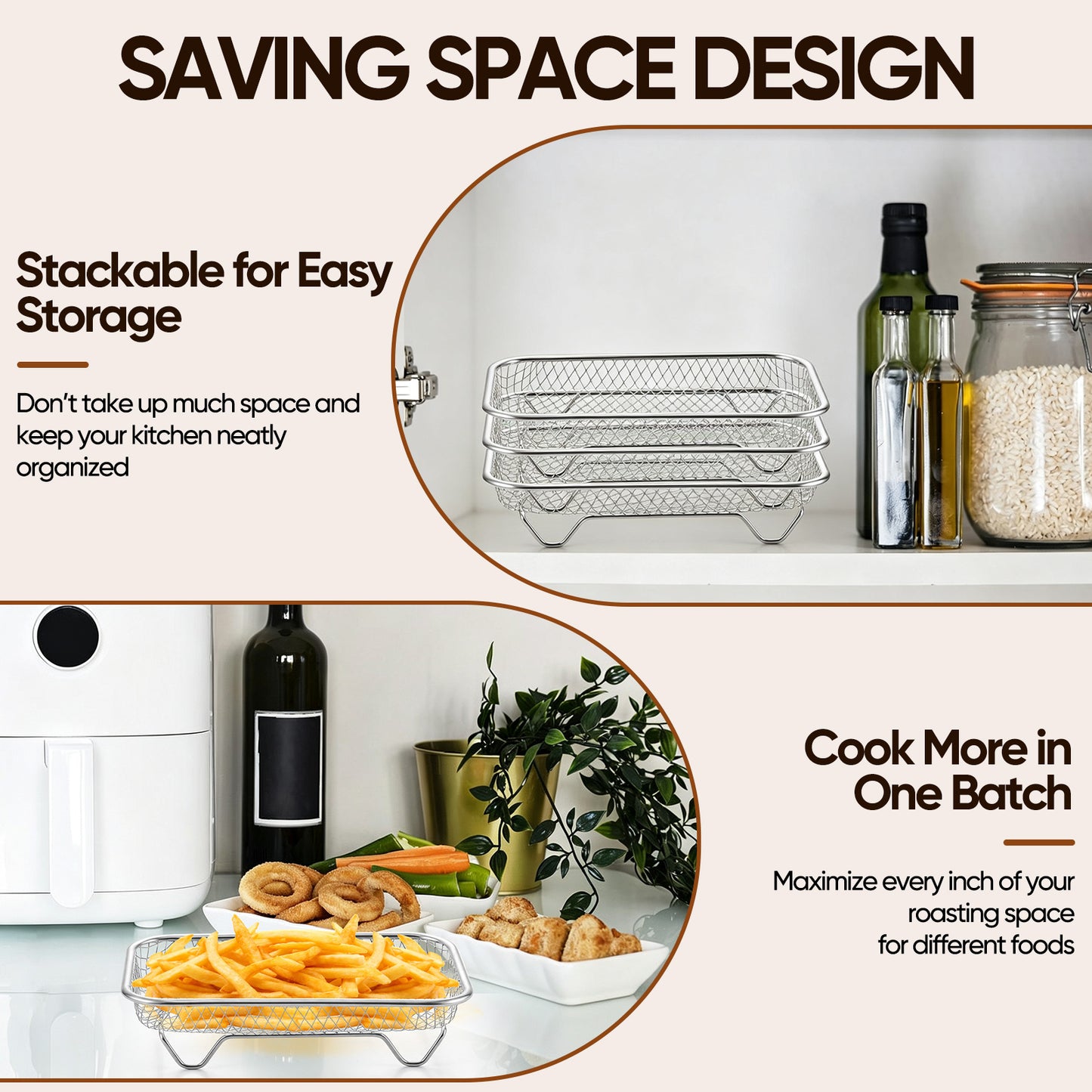 Vesteel Rectangular Air Fryer Racks, 3 Tier Stackable Air Fryer Basket Accessories, 7.7” x 5.3” Dehydrator Rack for Air Fryer Steamer Oven, Fits 4.5 -10 QT Air Fryer, Dishwasher Safe
