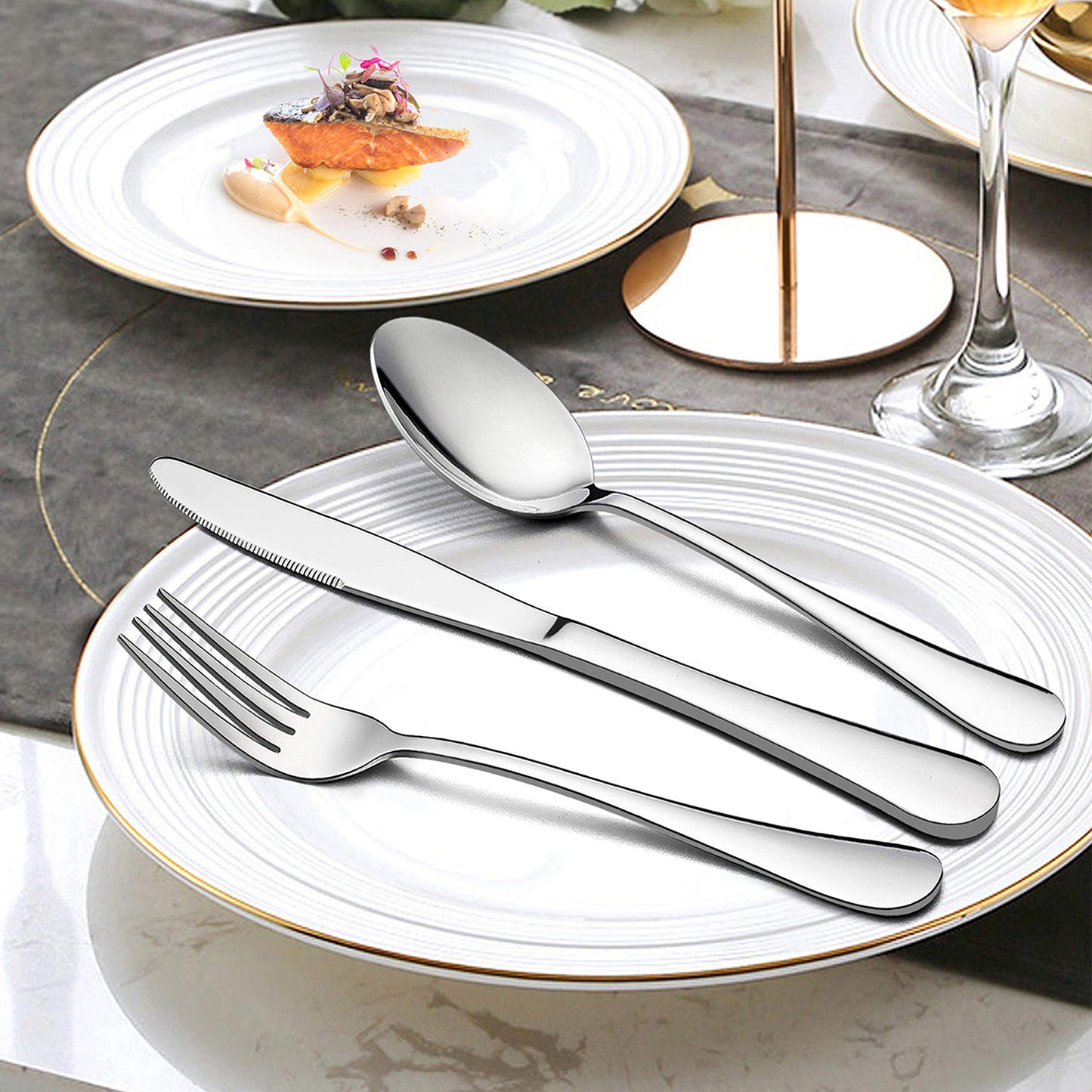 Vesteel 24-Piece Forks and Spoons Silverware Set, Stainless Steel Dinner Spoons and Forks Flatware Set, Heavy Duty & Mirror Polished