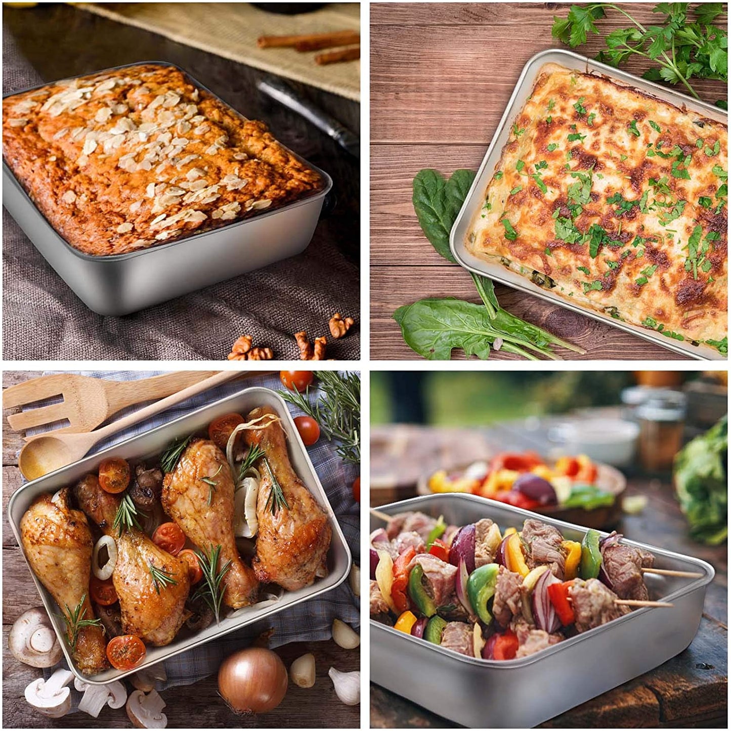 Vesteel 9 inch Baking Pan with Lid Set of 4 (2 Baking Sheets+ 2 Lids), Stainless Steel Baking Sheet Cake Pans for Toaster Oven, Bakeware Set for Cakes Brownies Casseroles