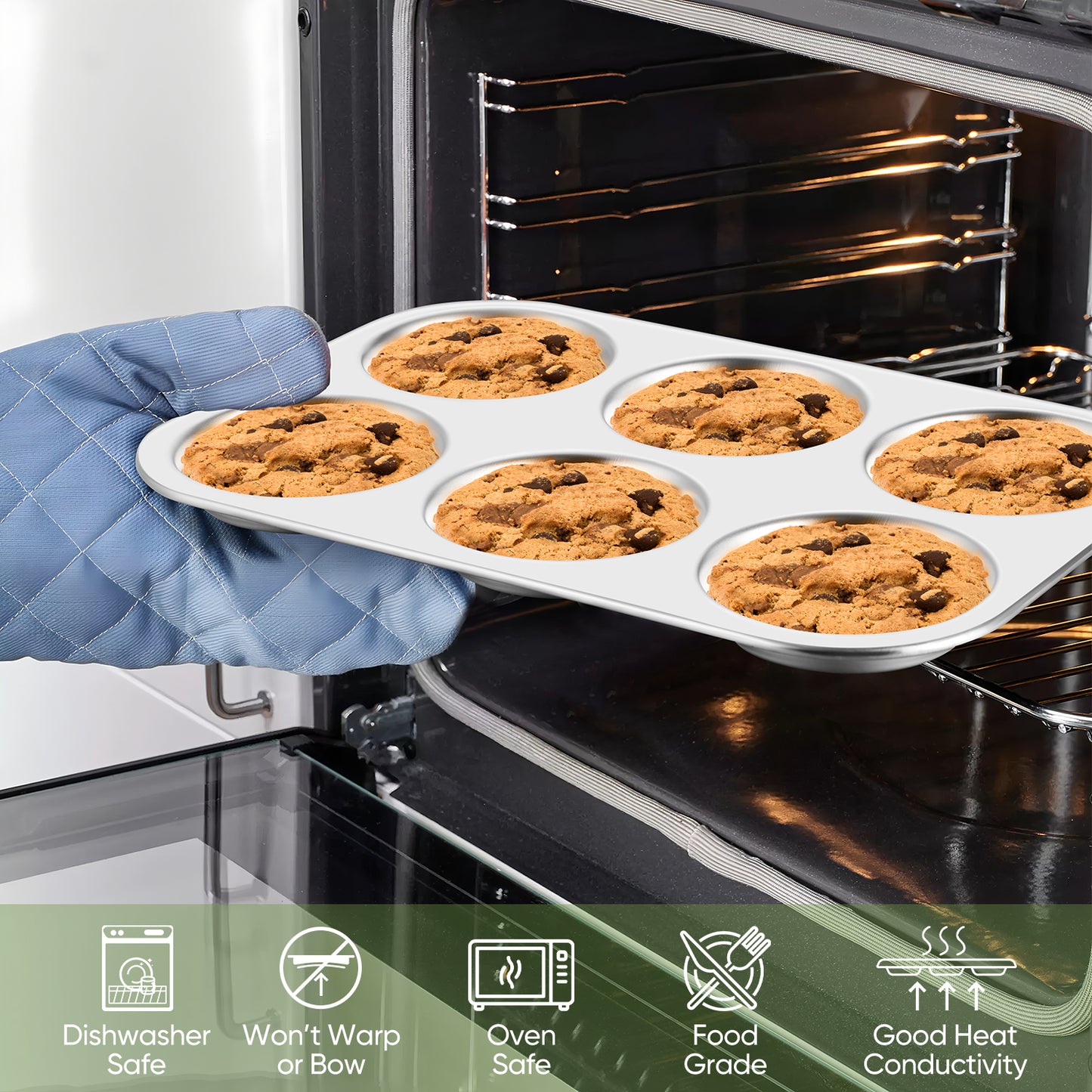 Vesteel 6-Cup Muffin Pan Set of 2, Stainless Steel Cupcake Pan Metal Muffin Baking Tins for Oven, Non-toxic & Dishwasher Safe