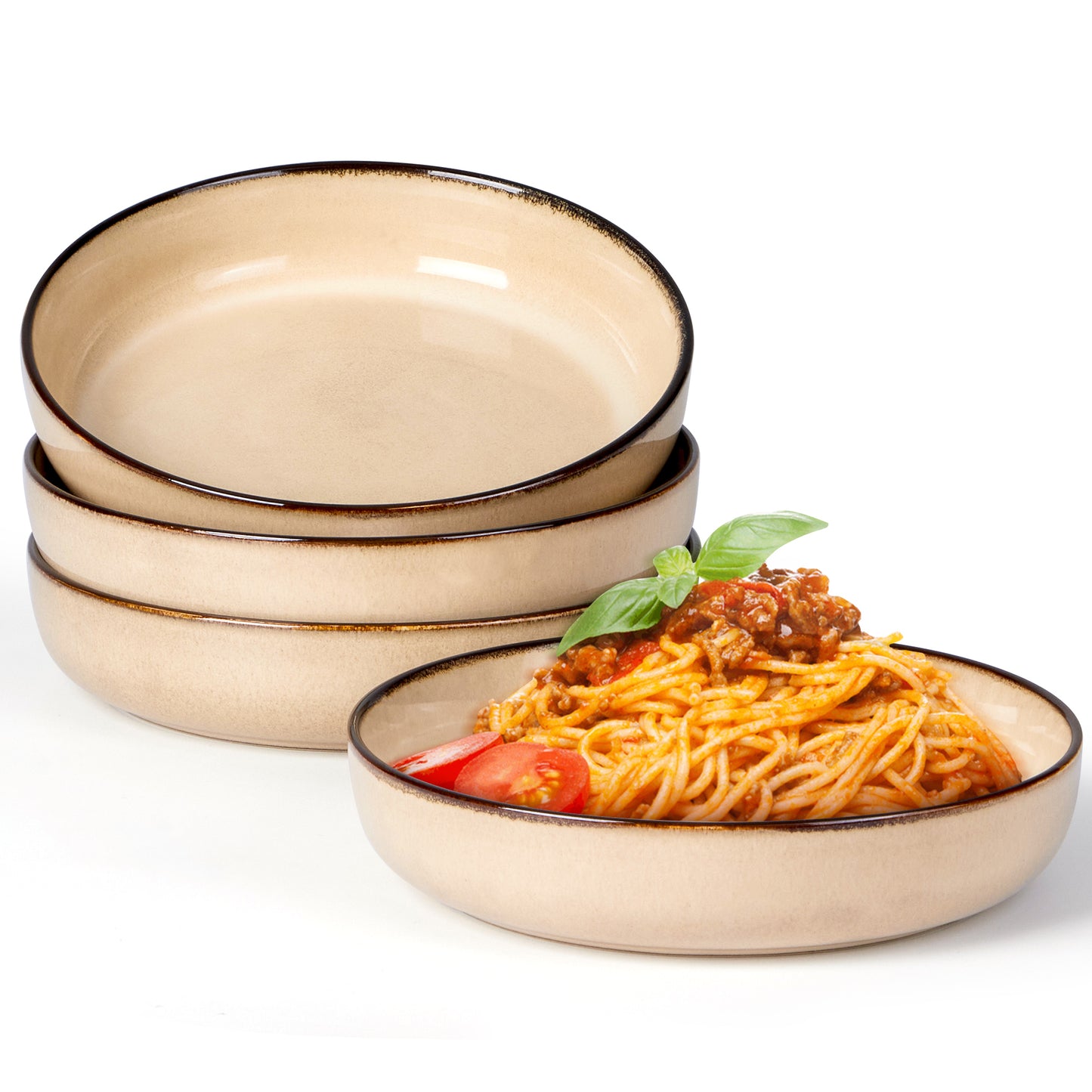 Vesteel Pasta Bowl Set of 4, 22oz Stoneware Salad Pasta Serving Bowls for Soup Dinner Cereal, Microwave & Dishwasher Safe, Khaki
