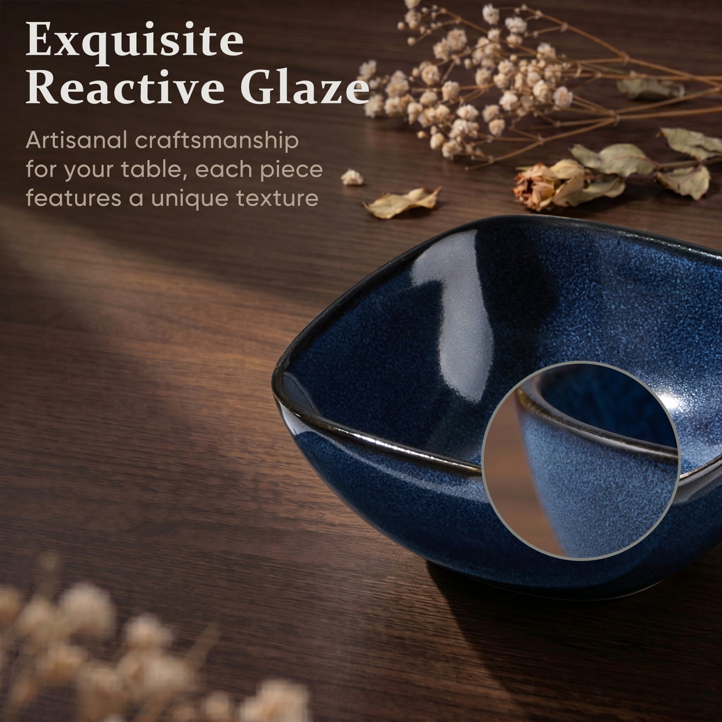 Onader 12 Piece Dinnerware Sets, Reactive Glaze Plates and Bowls Set for 4, Dishes Sets Serve for Steak Salad Soup, Scratch Resistant & Microwave Safe, Starry Blue
