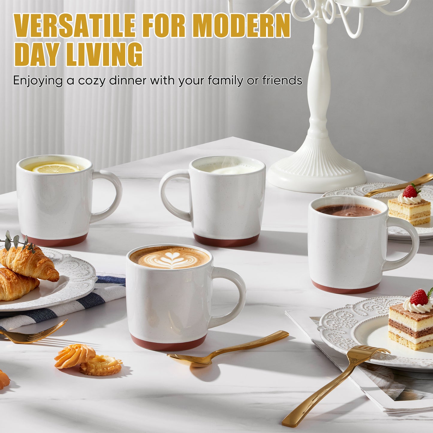 Vesteel Coffee Mugs Set of 4, 12oz Ceramic Coffee Cup with Handle, Modern Stoneware Mugs for Latte, Cappuccino, Cocoa, Dishwasher & Microwave Safe, Speckled White