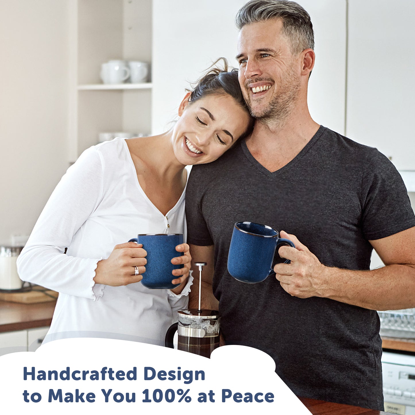 Vesteel Coffee Mug Set of 4, Ceramic Coffee Cups with Handles, 14oz Handmade Reactive Glaze Mugs set for Coffee Tea Milk, Mug Gifts for Home Office Restaurant, Ocean Blue
