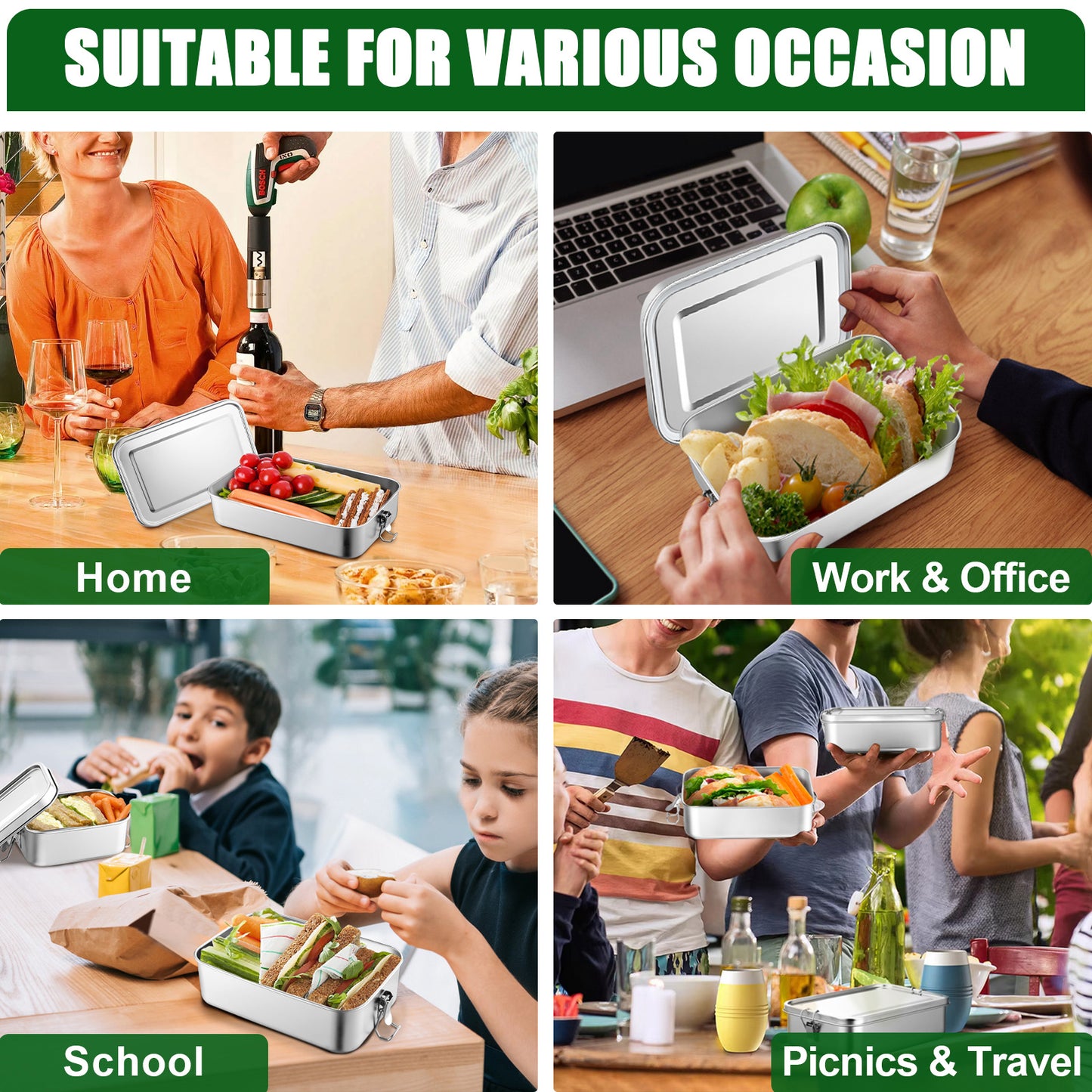 Vesteel Small Bento Box for Lunch & Snacks, 18.6oz Stainless Steel Lunch Box Metal Food Storage Container, Portable & Leak-Proof