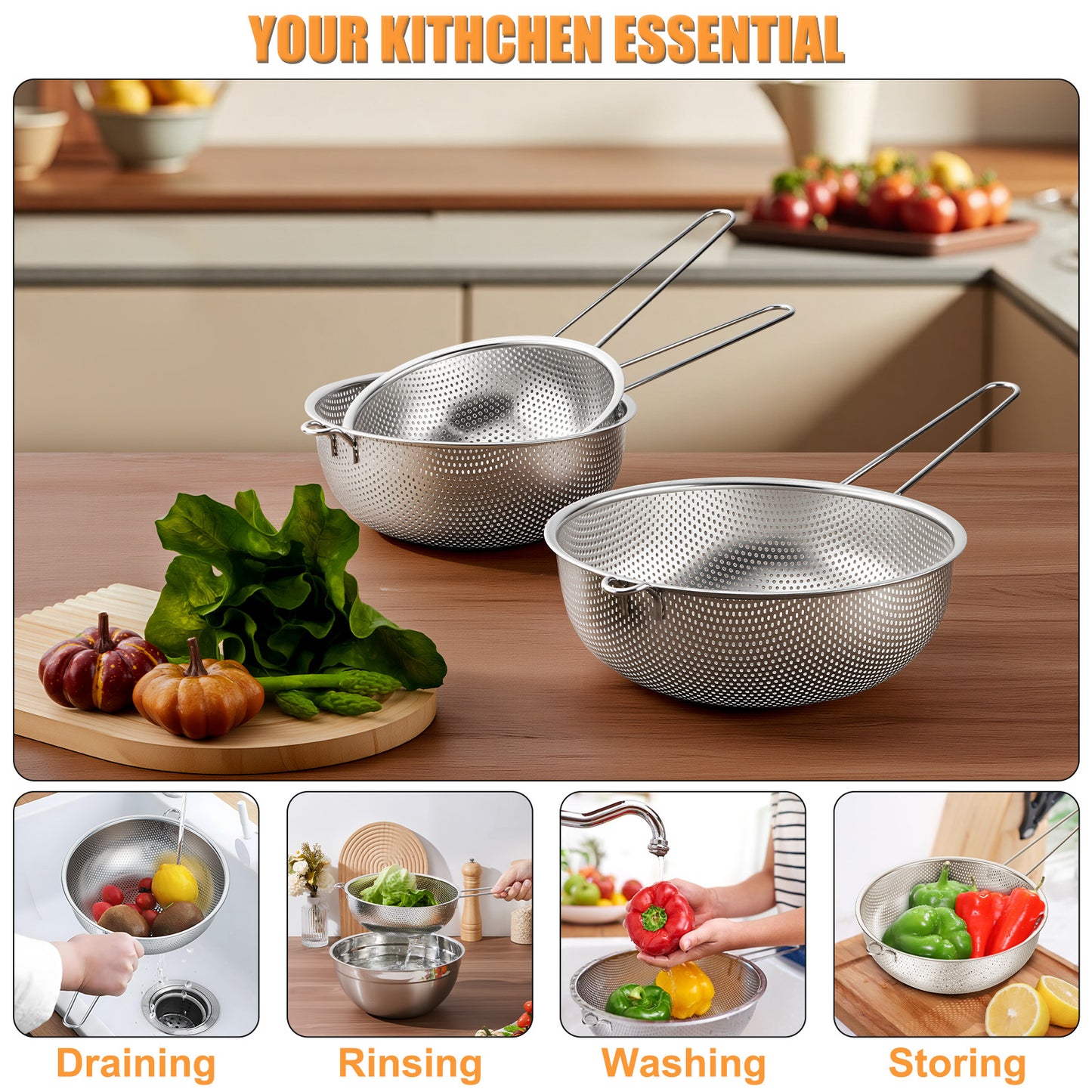 Vesteel Stainless Steel Strainer Set of 9