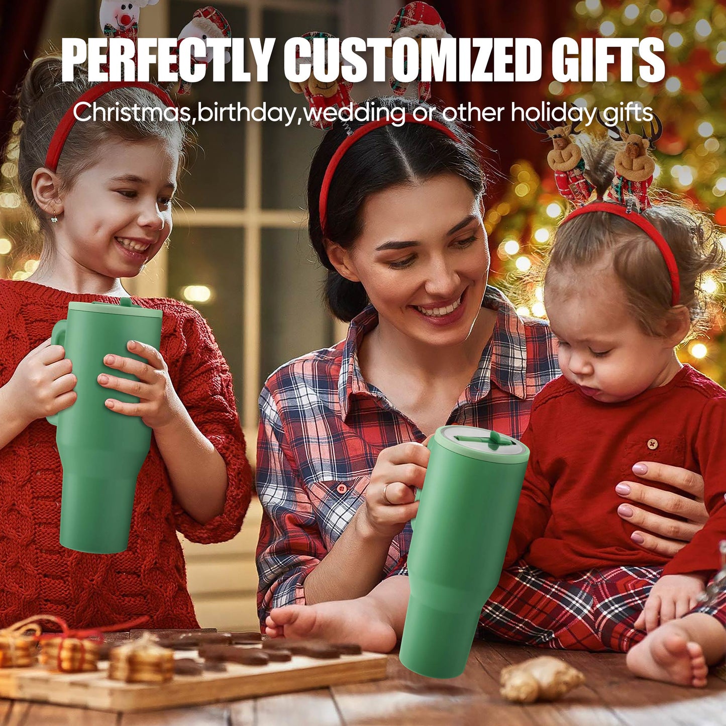 Vesteel 40 oz Stainless Steel Tumbler with Handle & Straw Lid, Vacuum Insulated Travel Mug, Leak Resistant Water Bottle for Water Ice Tea Coffee and Beverages, Gifts for Festival, Sage