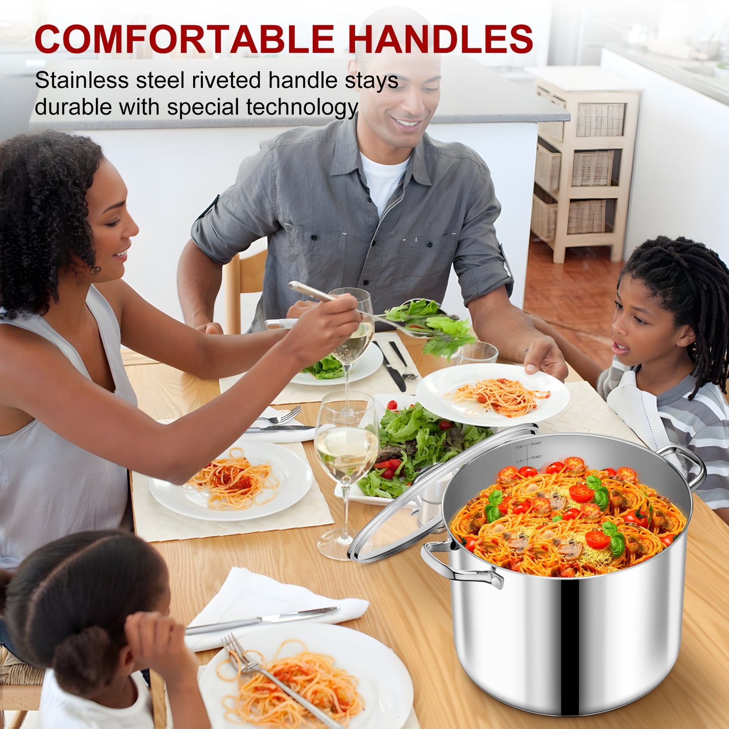 Vesteel 20 QT Stock Pot with Lid, 3 Tri-ply Stainless Steel Cooking Pot for Induction Gas Electric Stove, Big Stockpot for Cooking Soup Spaghetti, Dishwasher Safe