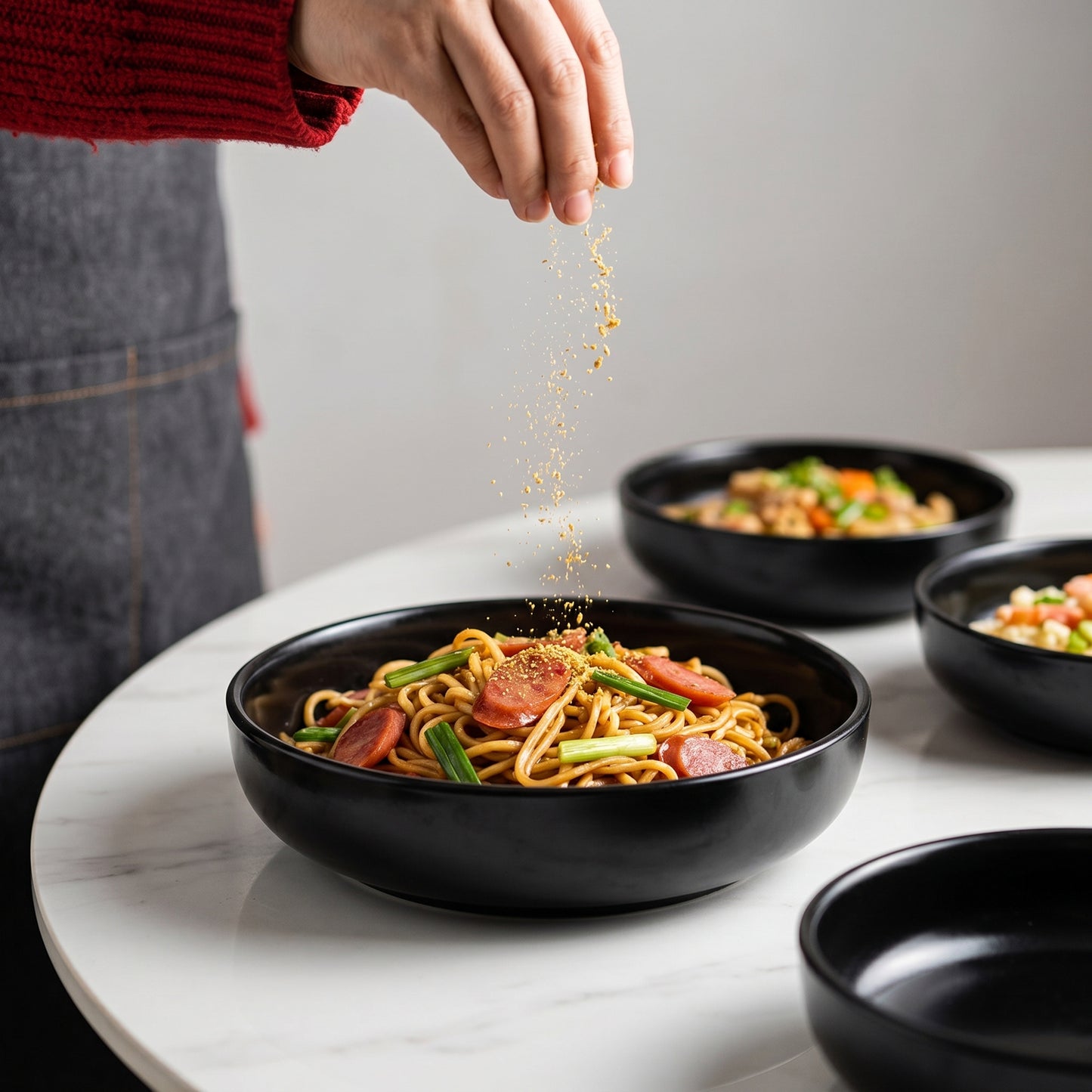 Onader Pasta Bowls Set of 4, 35oz Stoneware Large Pasta Bowls, Wide & Shallow Pasta Plates for Salad Soup Dessert, Microwave and Dishwasher Safe - Matte Black