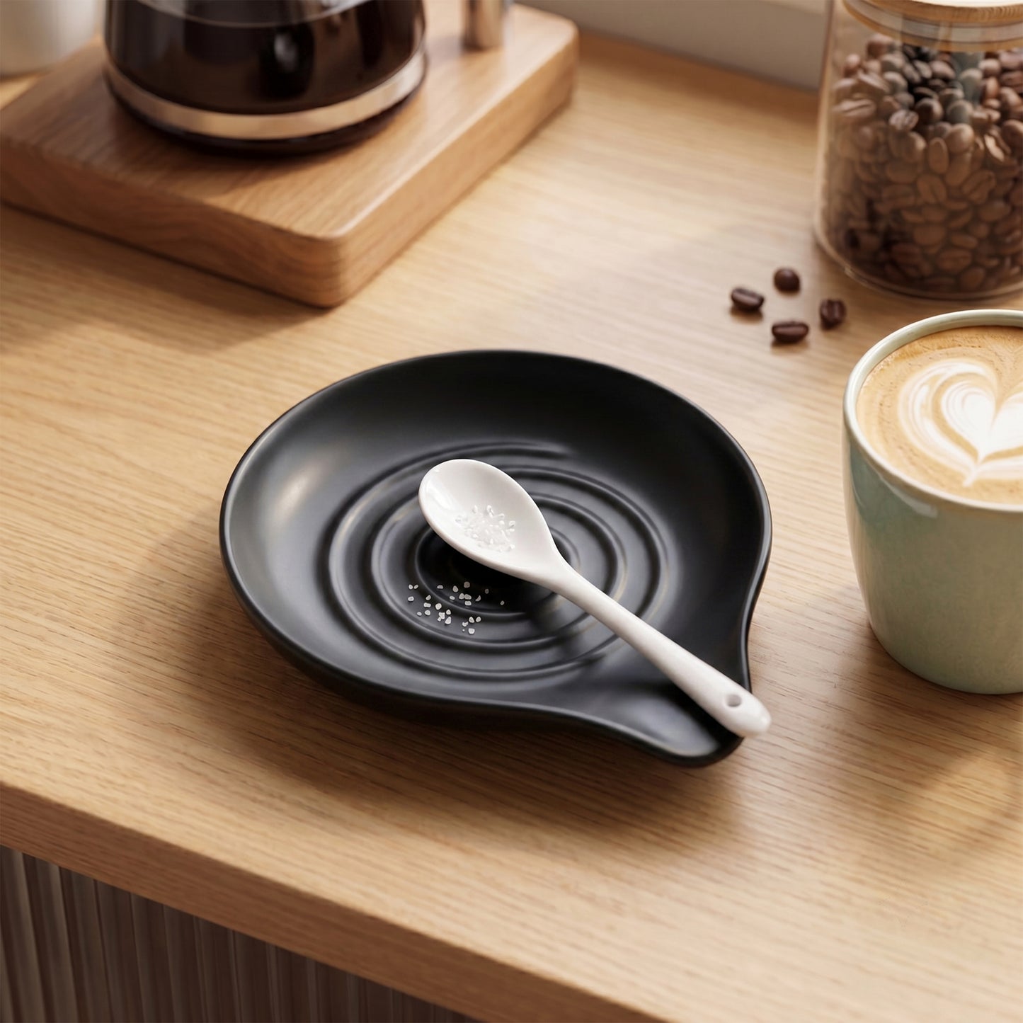 Onader 2-Piece Spoon Rest, 5" Ceramic Spoon Holder for Kitchen Utensils Soup Ladle Slotted Turner Spatula, Cooking Utensil Rest for Kitchen Countertop, Matte Black