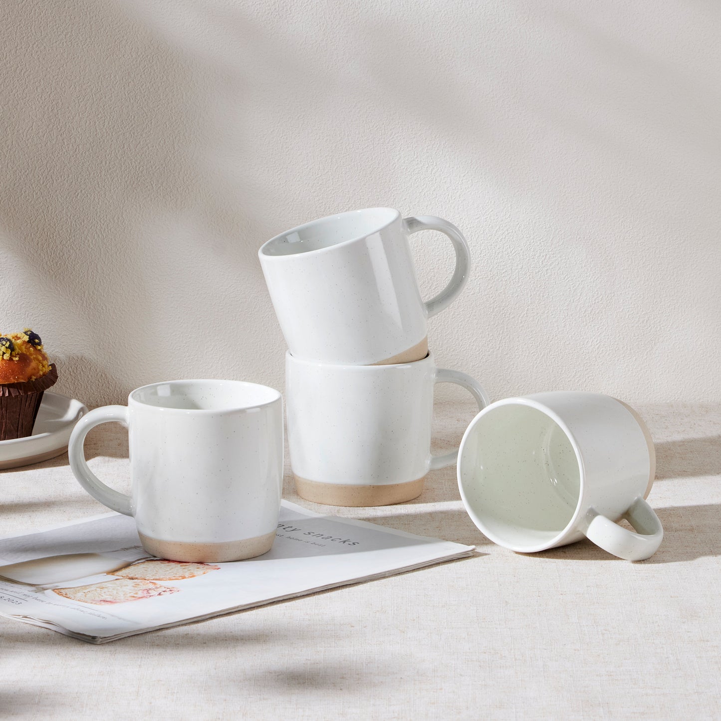 Vesteel Coffee Mugs Set of 4, 12oz Porcelain Coffee Cups with handle, Ceramic Stoneware Mug for Milk, Coffee, Hot Cocoa, Microwave & Dishwasher Safe, Speckled White