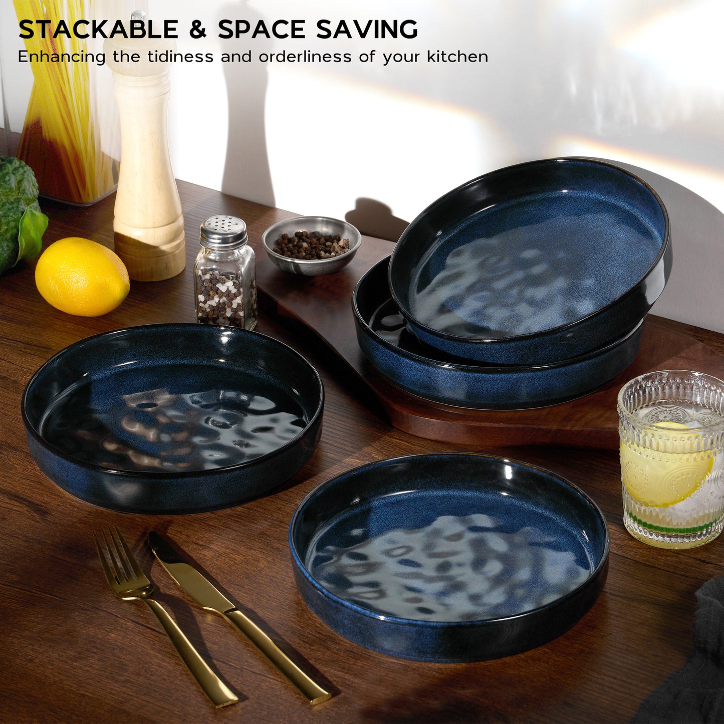 Vesteel Pasta Bowls Set of 4, 32oz Stoneware Salad Bowl, Large Dinner Bowls for Eating Serving Soup Noodle Pasta, Microwave & Dishwasher Safe, Ocean Blue