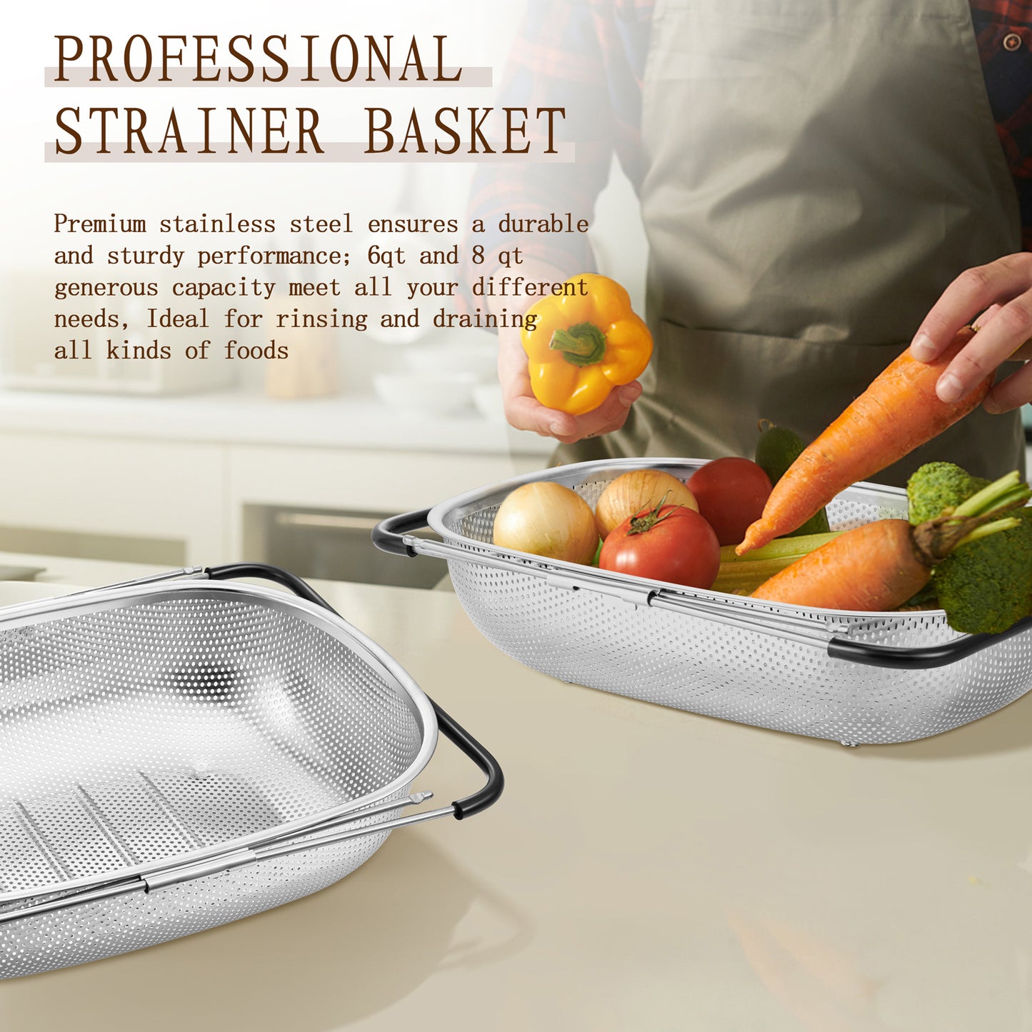 Vesteel 6 Quart Stainless Steel Colander Set of 2