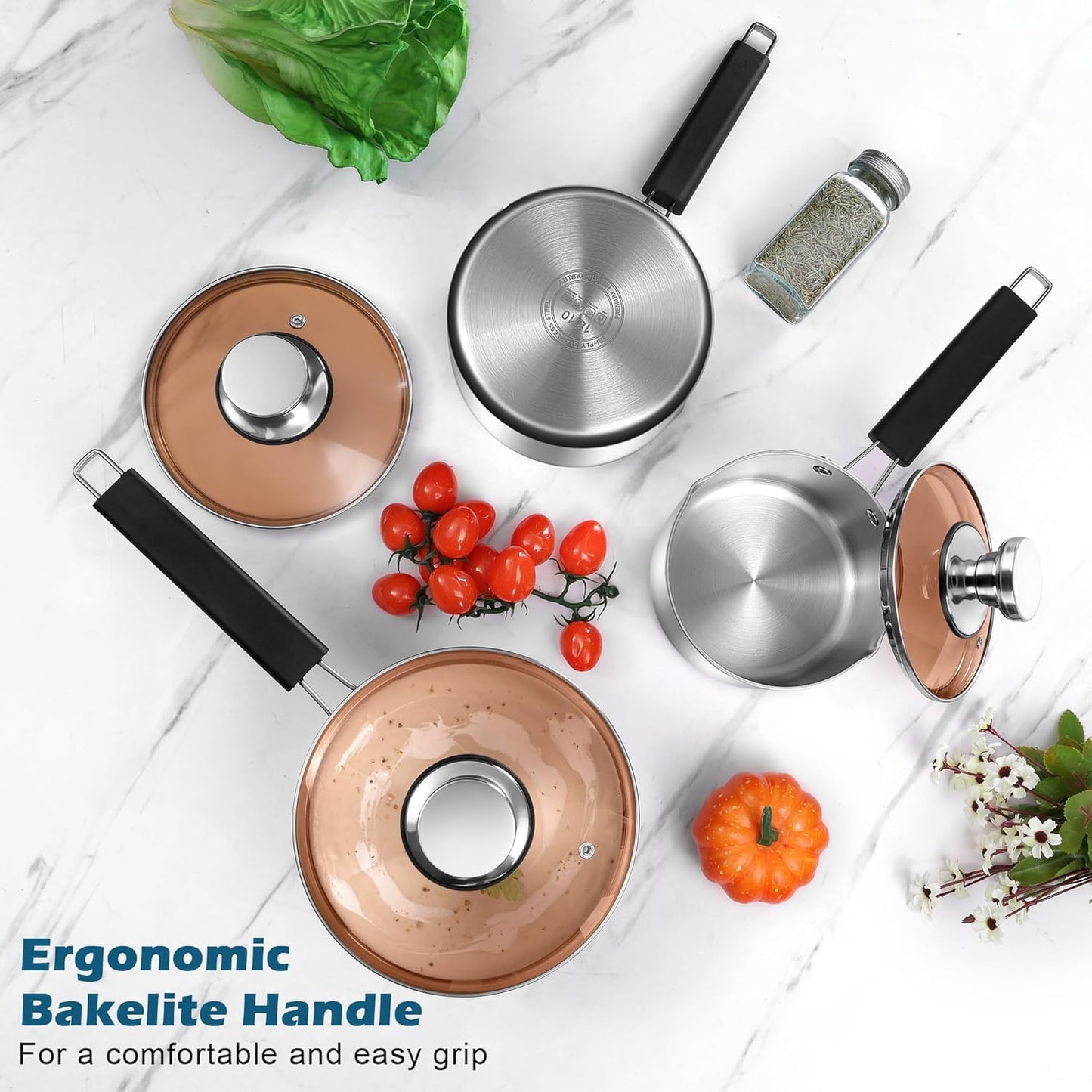 Vesteel 1QT Sauce Pan with Lid, Tri-Ply Stainless Steel Saucepan Milk Pan, Small Kitchen Induction Pots Cooking Pot with Pour Spout for Cooking Boiling Simmering, Heat-Proof Handle & Dishwasher Safe
