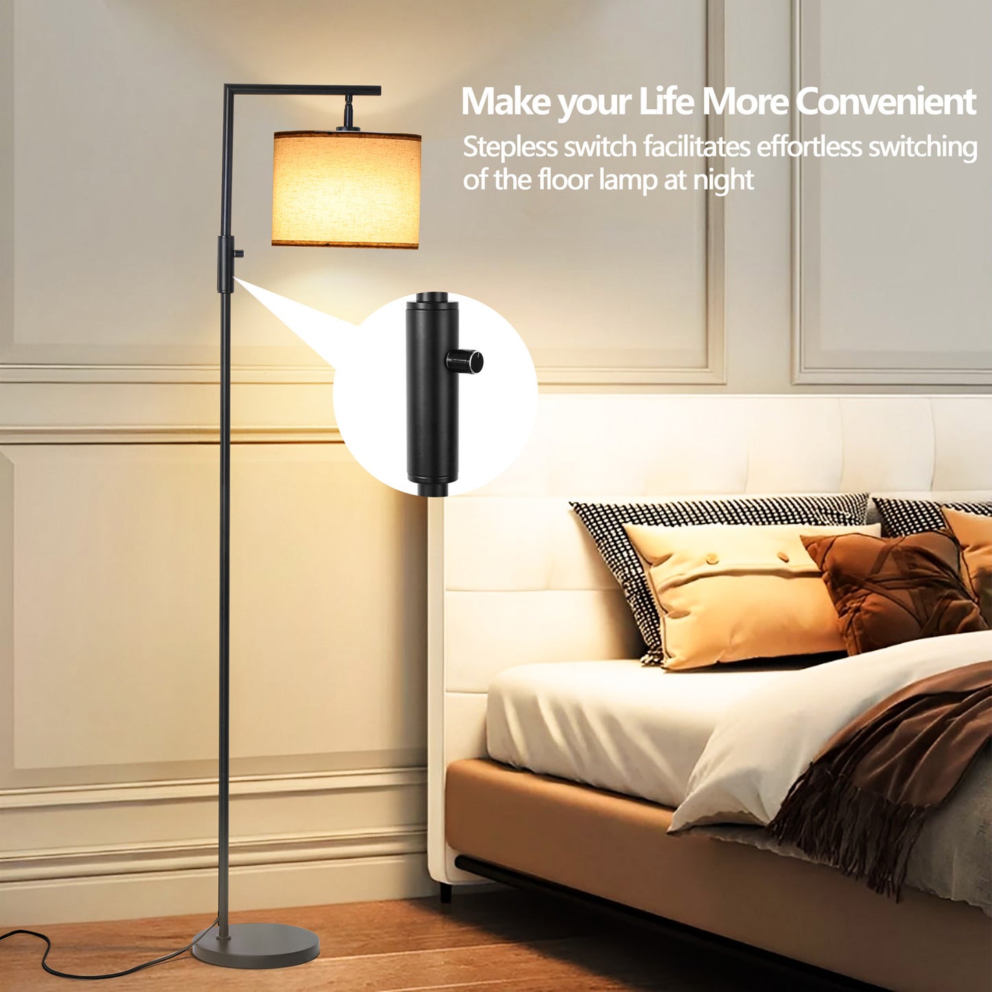 Vesteel Floor Lamp for Living Room, Modern Standing Lamp with 3 Color temperature Bulb & Linen Lampshade, Adjustable Lamp Head for Study Room Bedroom Office