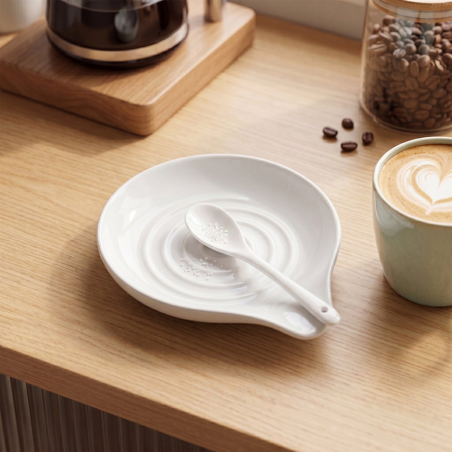 Onader 2-Piece Spoon Rest, 5" Ceramic Spoon Holder for Kitchen Utensils Soup Ladle Slotted Turner Spatula, Cooking Utensil Rest for Kitchen Countertop, Seashell White