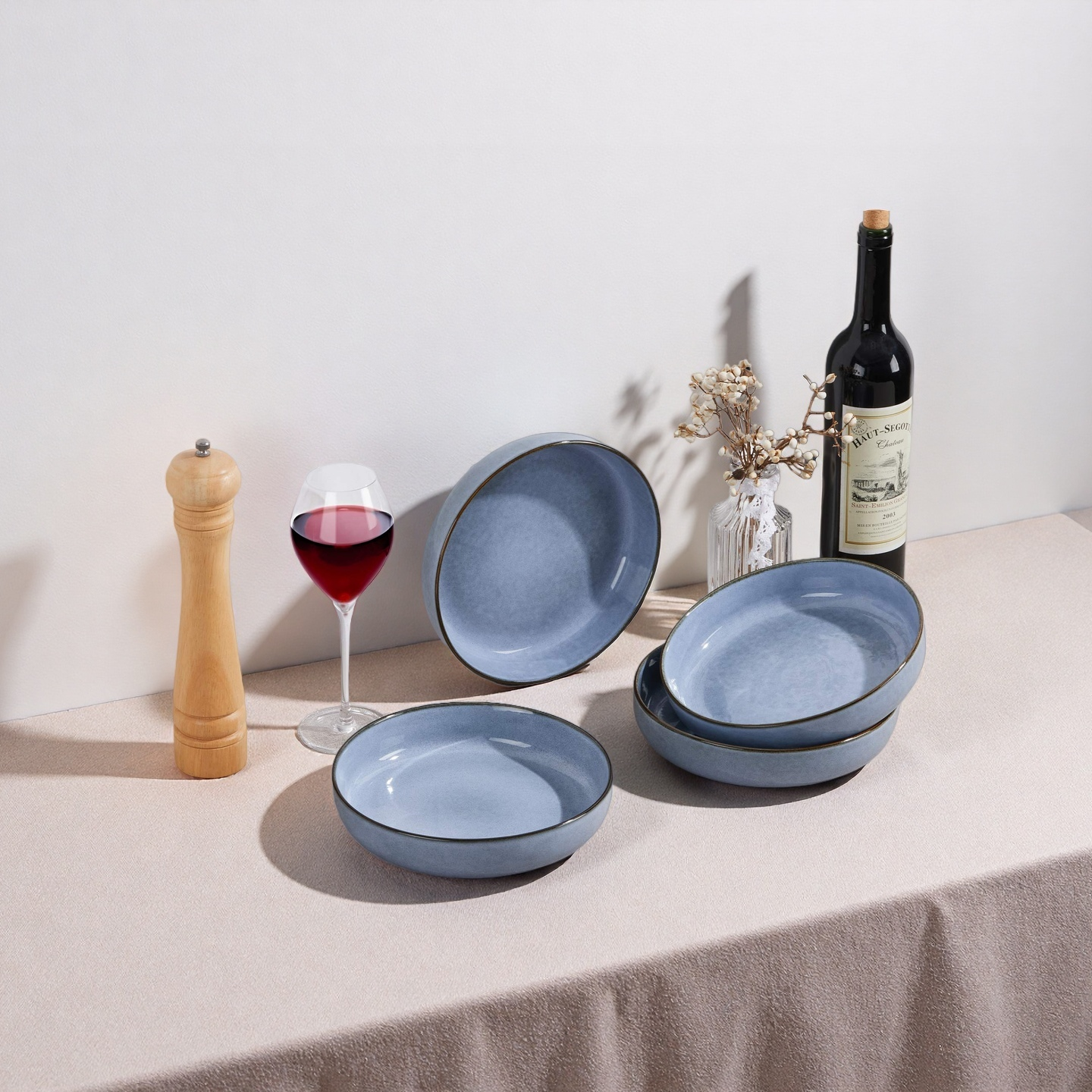 Onader Pasta Bowls Set of 4, 35oz Large Pasta Bowls for Serving, Wide Bowl Plates for Kitchen, Double Reactive Glaze, Microwave and Dishwasher Safe - Ocean Blue